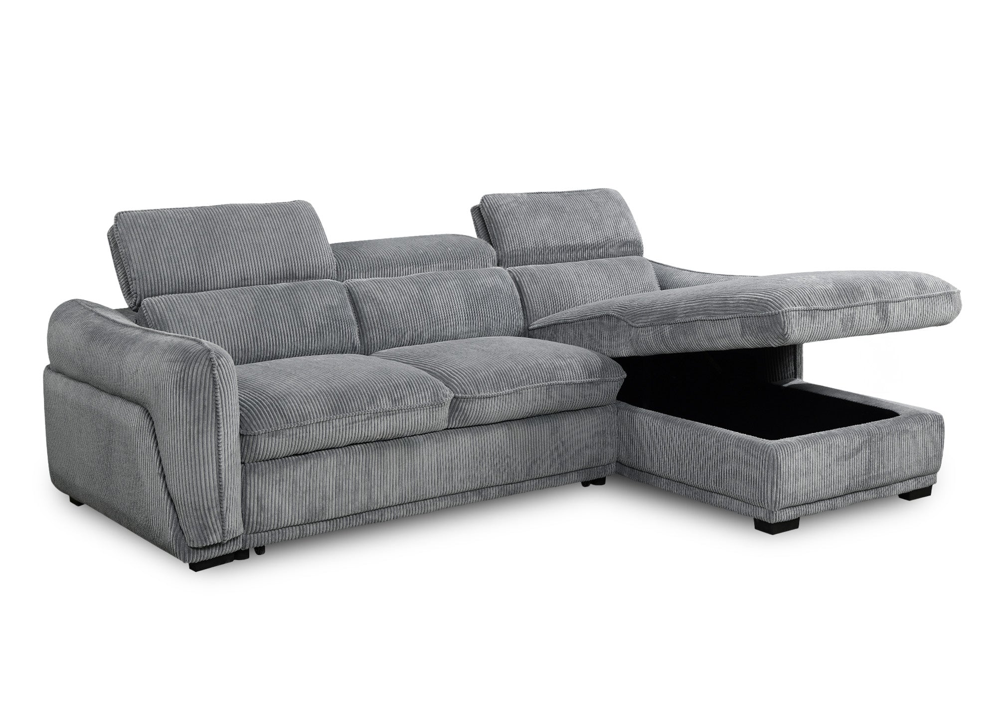 Sofá cama esquinero PETUNIA con almacenaje en pana gris gruesa - Esquina derecha