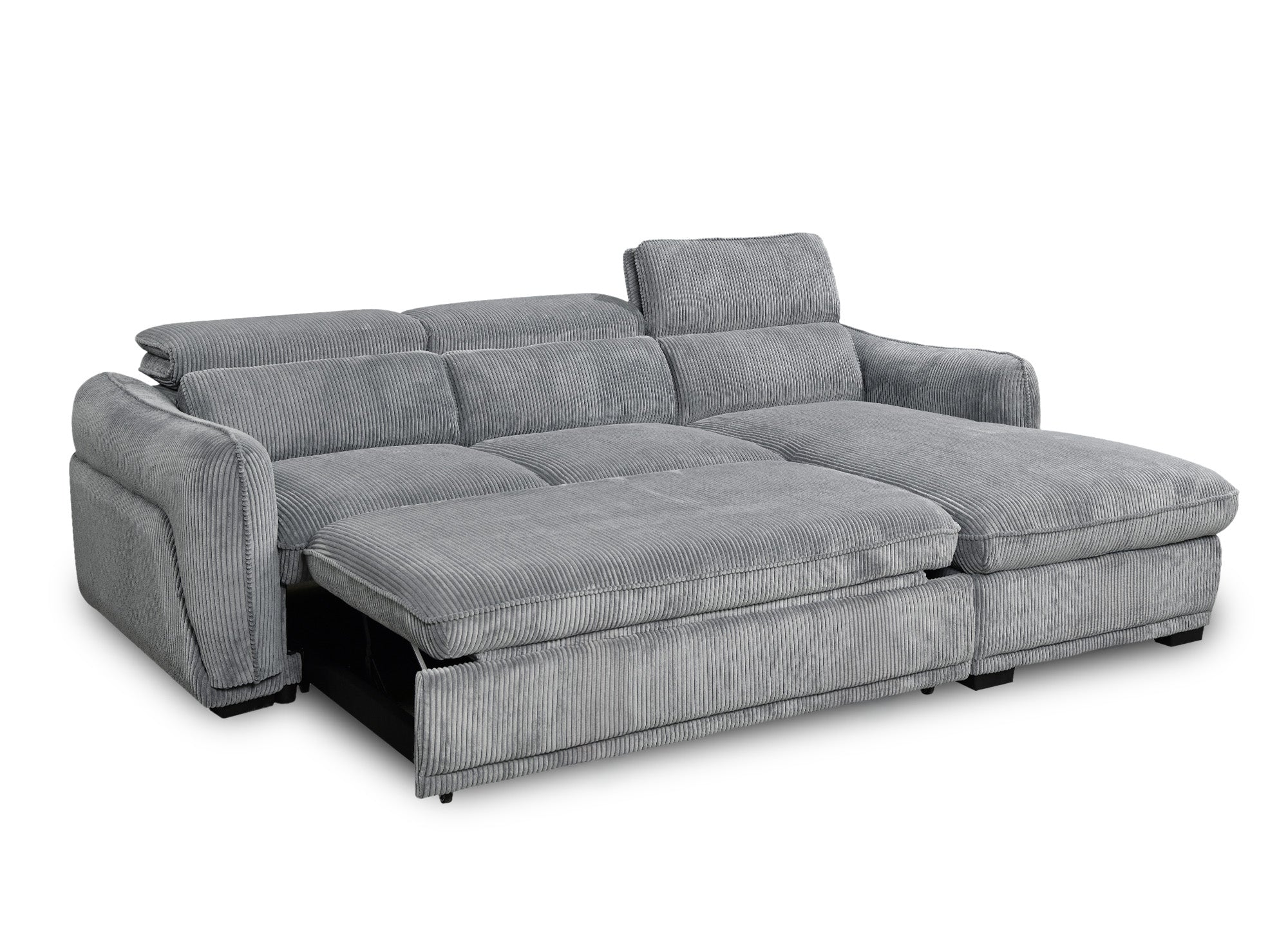 Sofá cama esquinero PETUNIA con almacenaje en pana gris gruesa - Esquina derecha