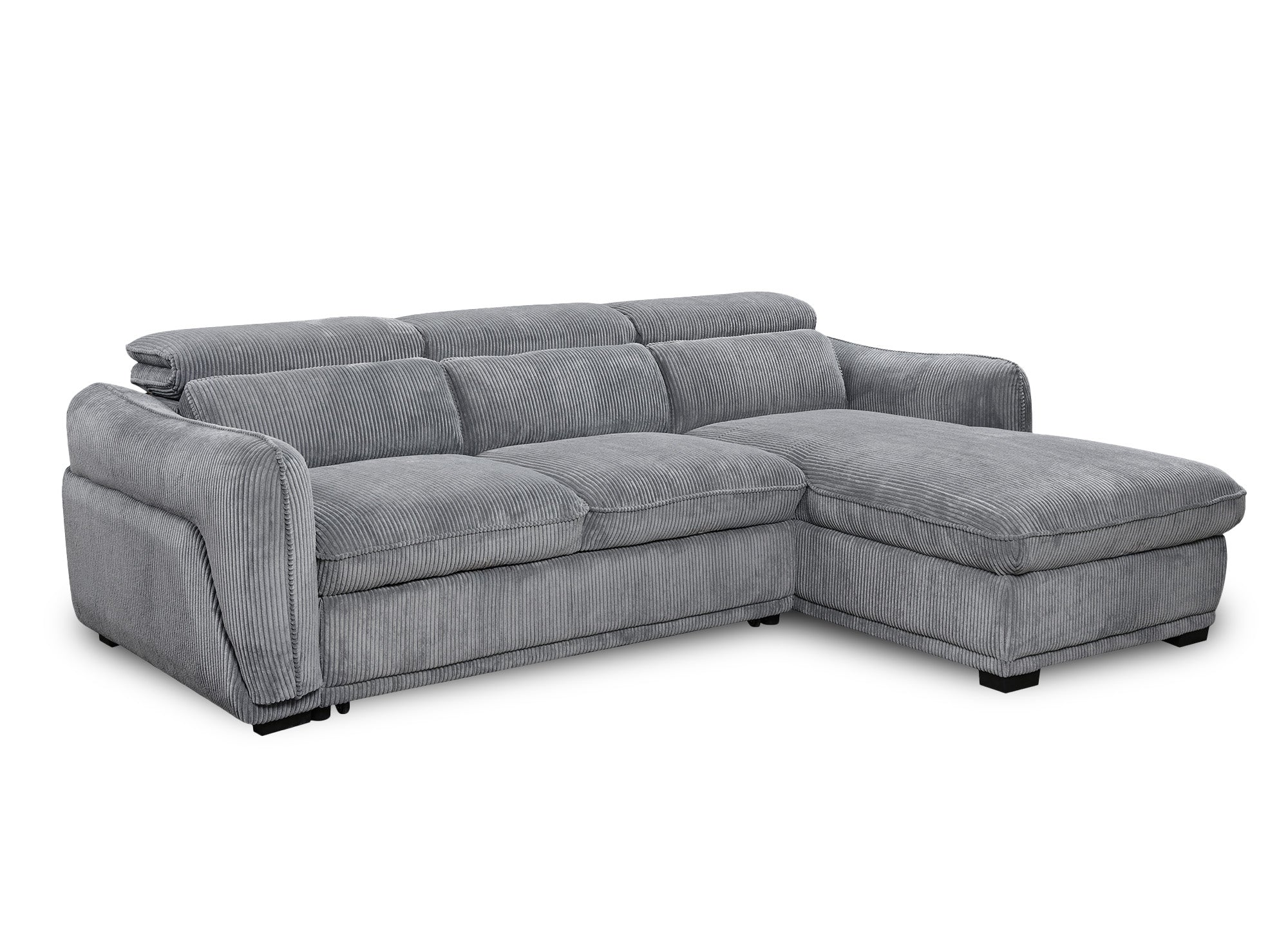 Sofá cama esquinero PETUNIA con almacenaje en pana gris gruesa - Esquina derecha