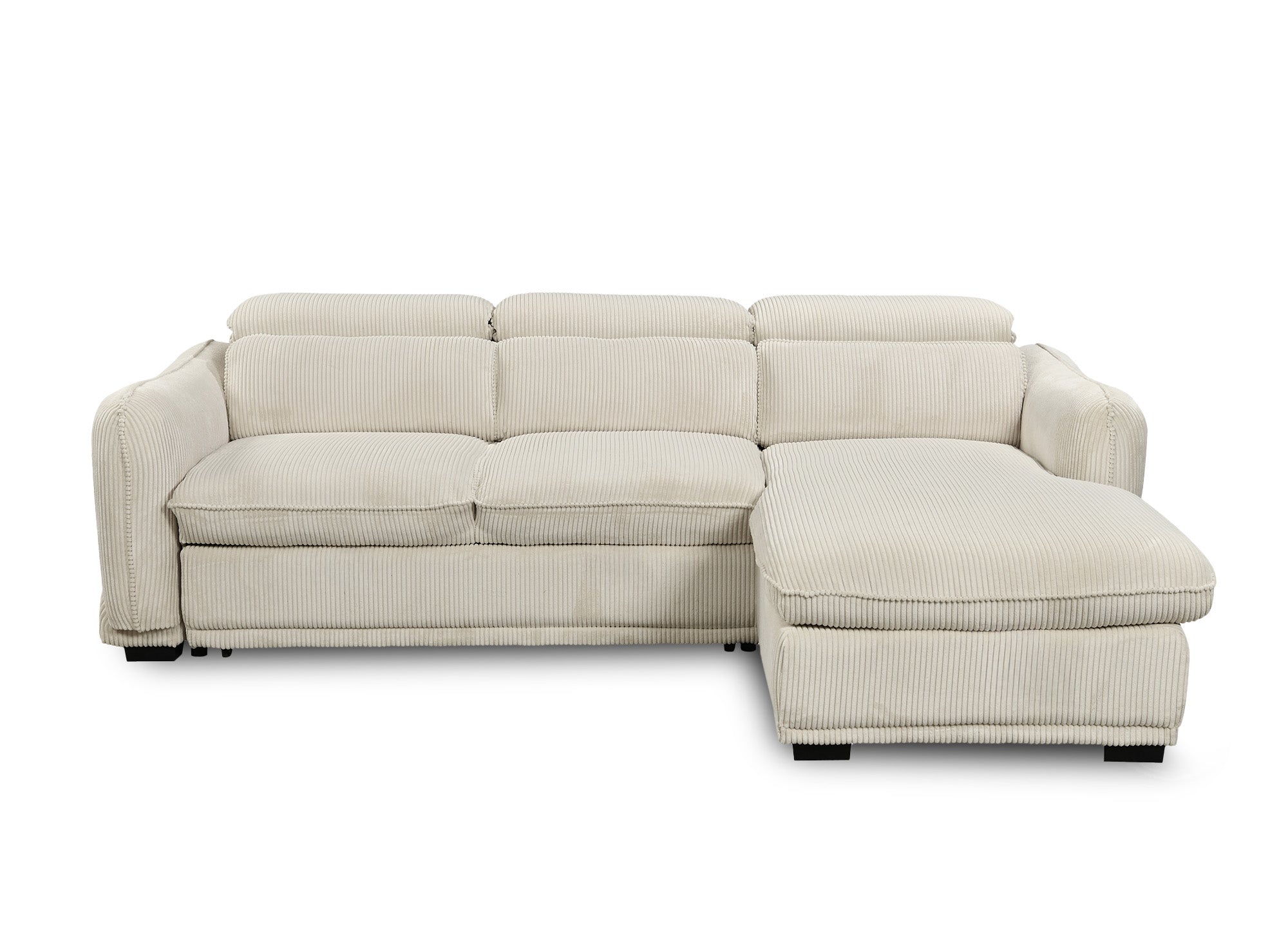 Sofá esquinero convertible PETUNIA con almacenaje en pana gruesa color beige - Esquinero derecho