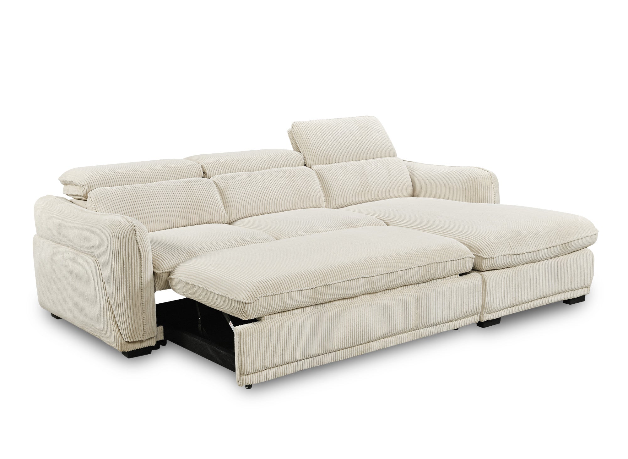 Sofá esquinero convertible PETUNIA con almacenaje en pana gruesa color beige - Esquinero derecho