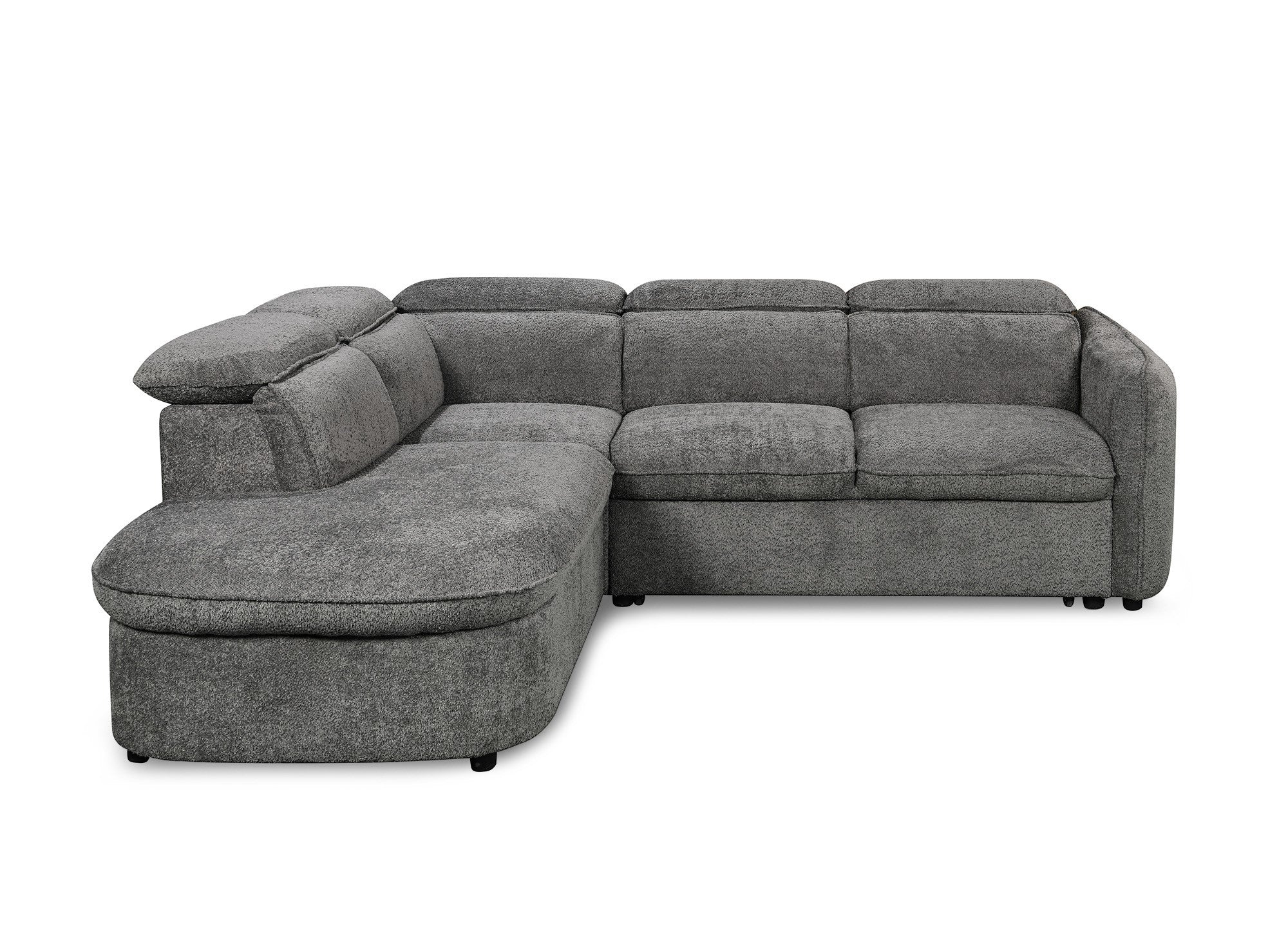 Sofá cama esquinero BAYA con compartimento de almacenaje en tejido bouclé gris - esquina izquierda