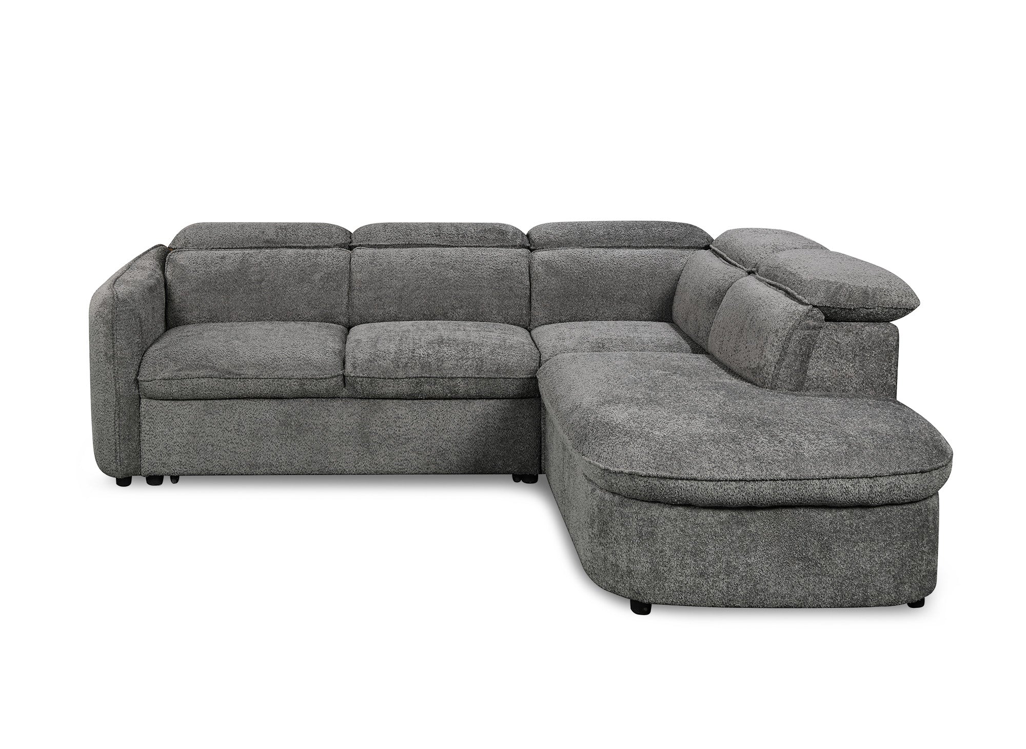 Sofá cama esquinero BAYA con compartimento de almacenaje en tejido bouclé gris - esquina derecha