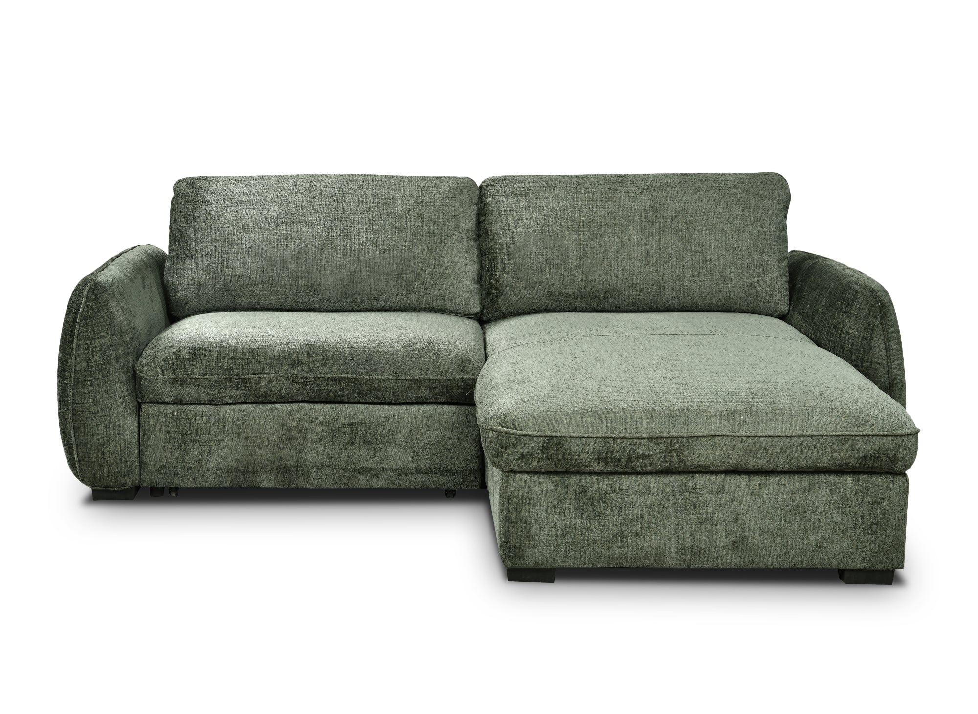 Sofá esquinero convertible y reversible LIORA con almacenaje en terciopelo verde caqui jaspeado