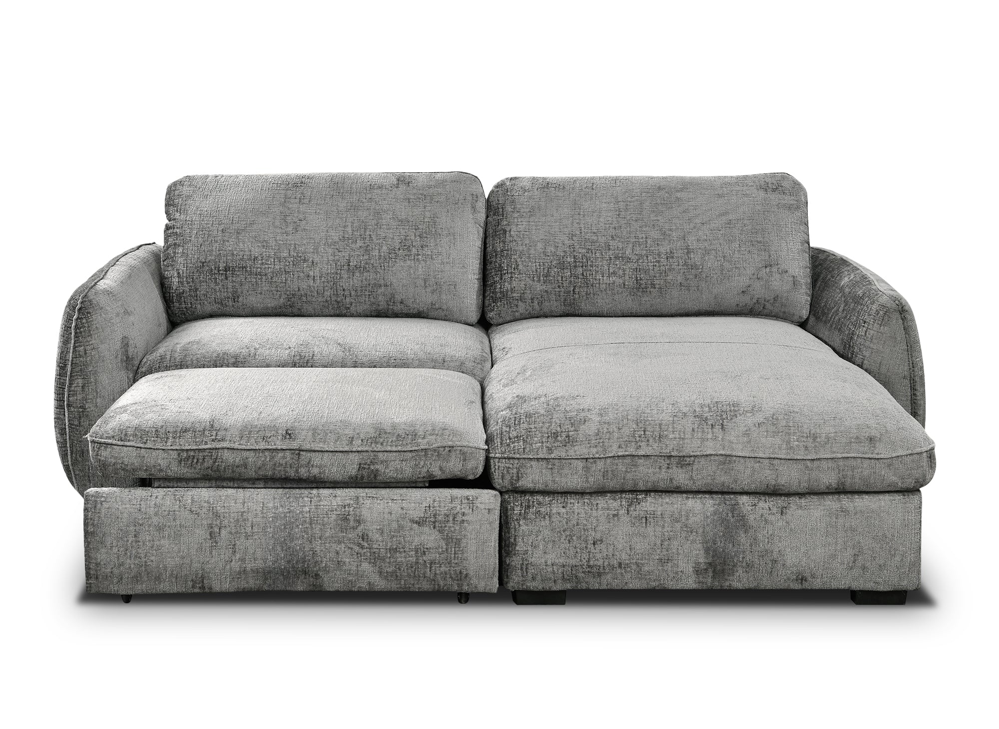 Sofá esquinero convertible y reversible LIORA con almacenaje en terciopelo gris jaspeado