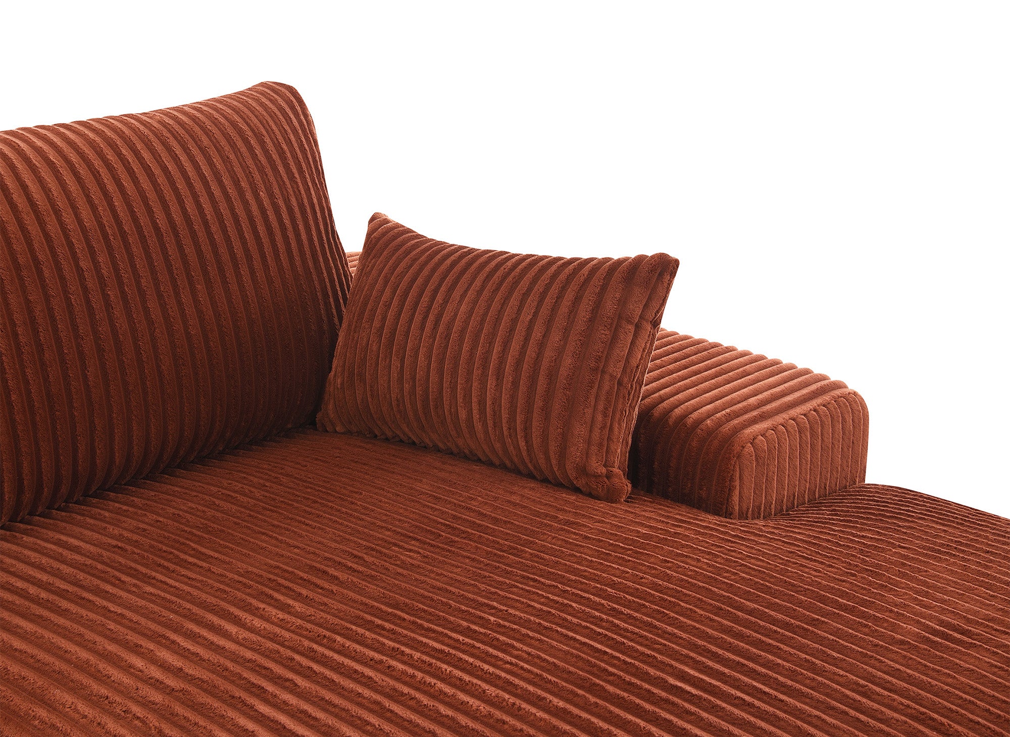 Sofá esquinero reversible SIRINA en suave piel gruesa acanalada color terracota