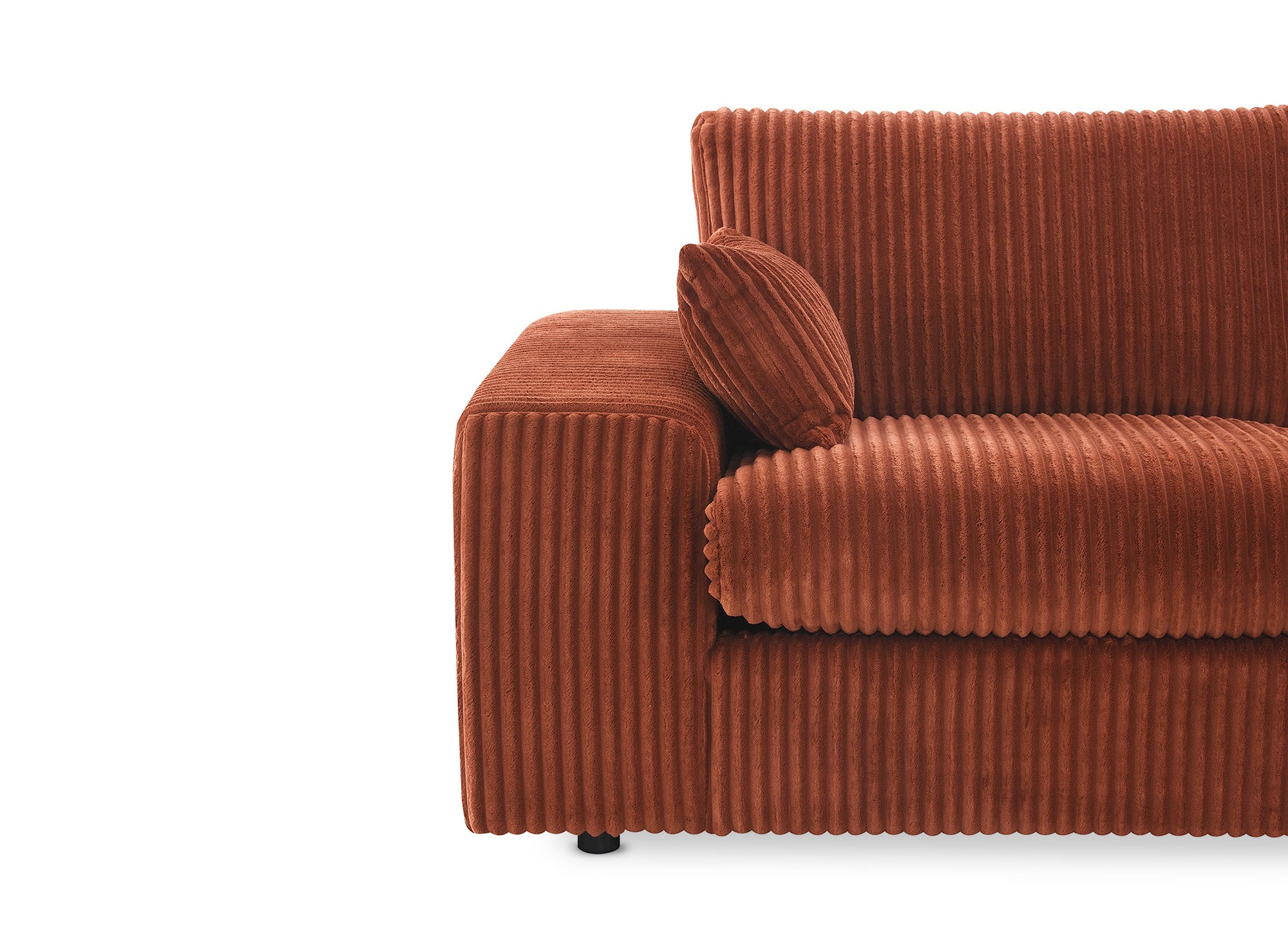 Sofá esquinero reversible SIRINA en suave piel gruesa acanalada color terracota