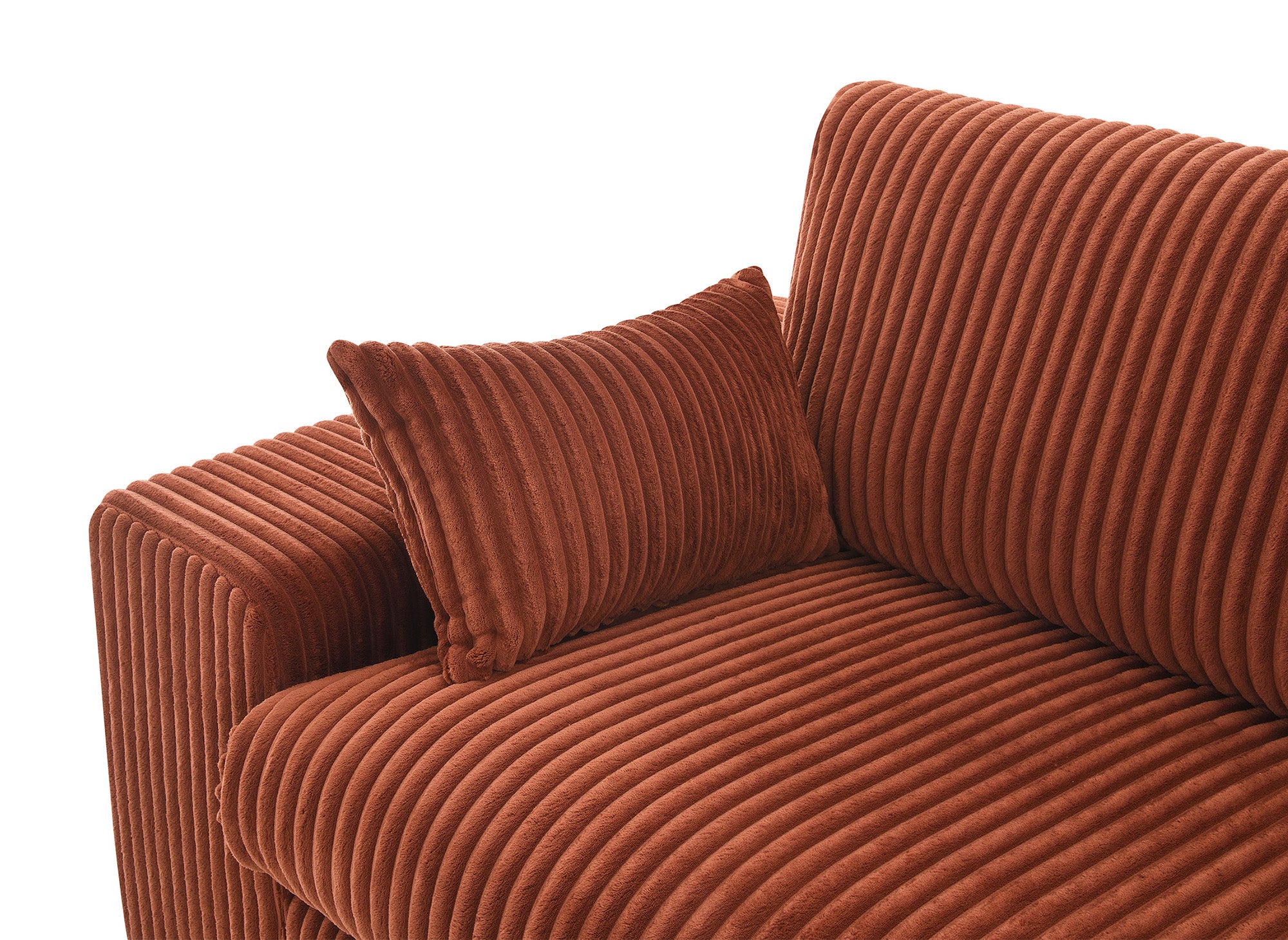 Sofá esquinero reversible SIRINA en suave piel gruesa acanalada color terracota