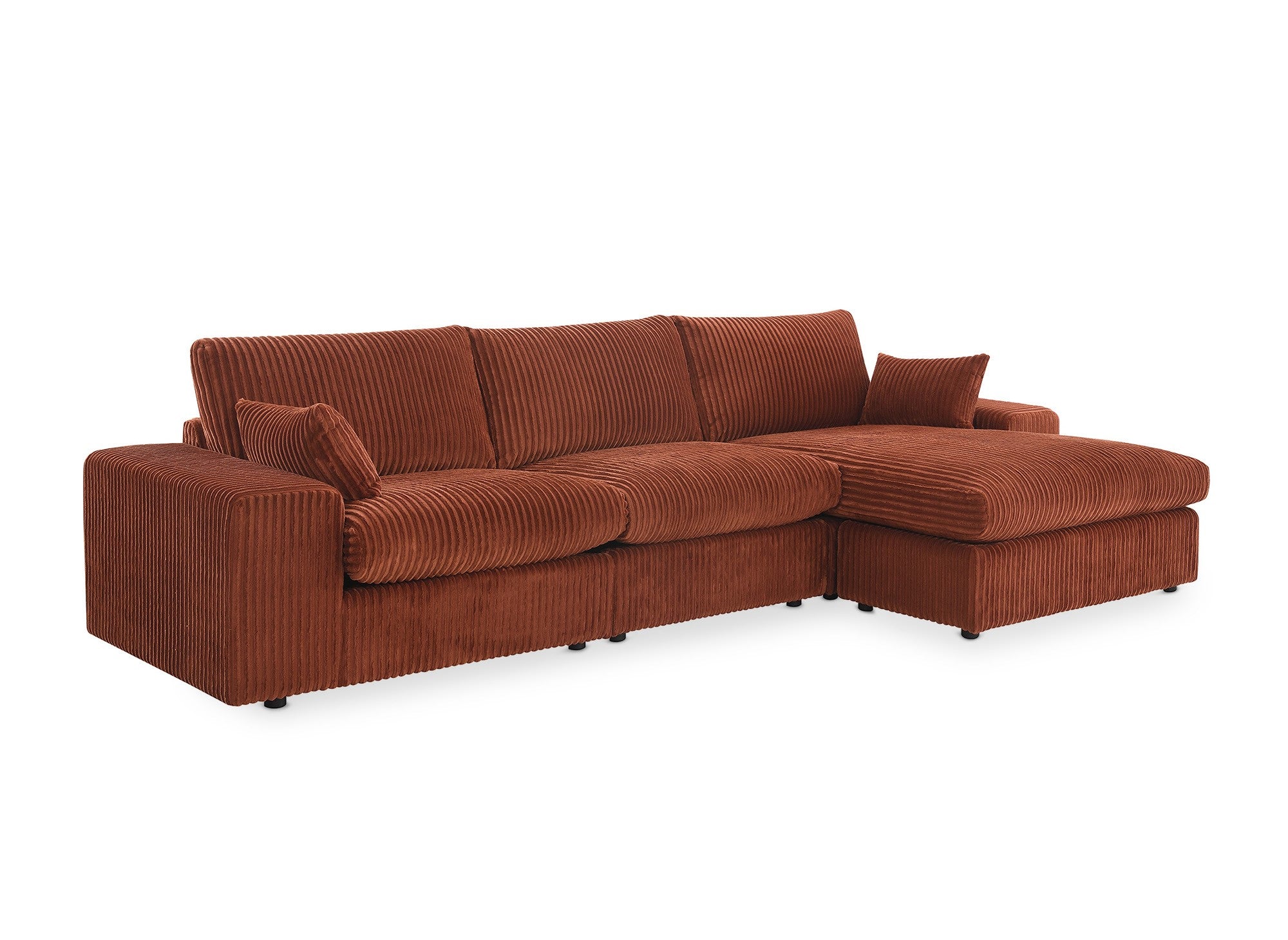 Sofá esquinero reversible SIRINA en suave piel gruesa acanalada color terracota