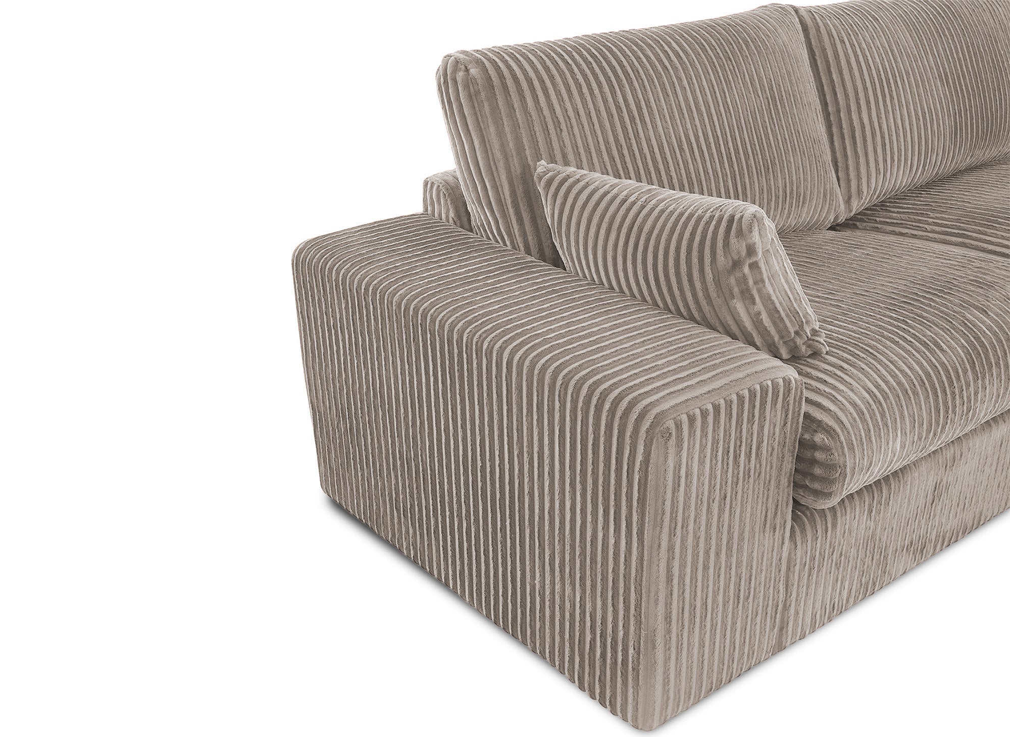 Sofá esquinero reversible SIRINA en suave tejido acanalado color topo