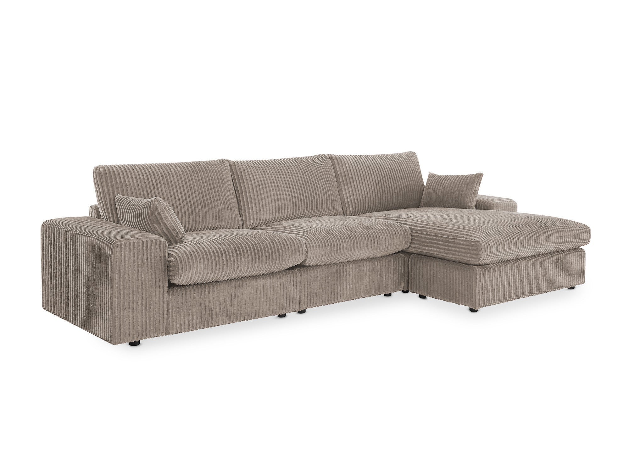 Sofá esquinero reversible SIRINA en suave tejido acanalado color topo