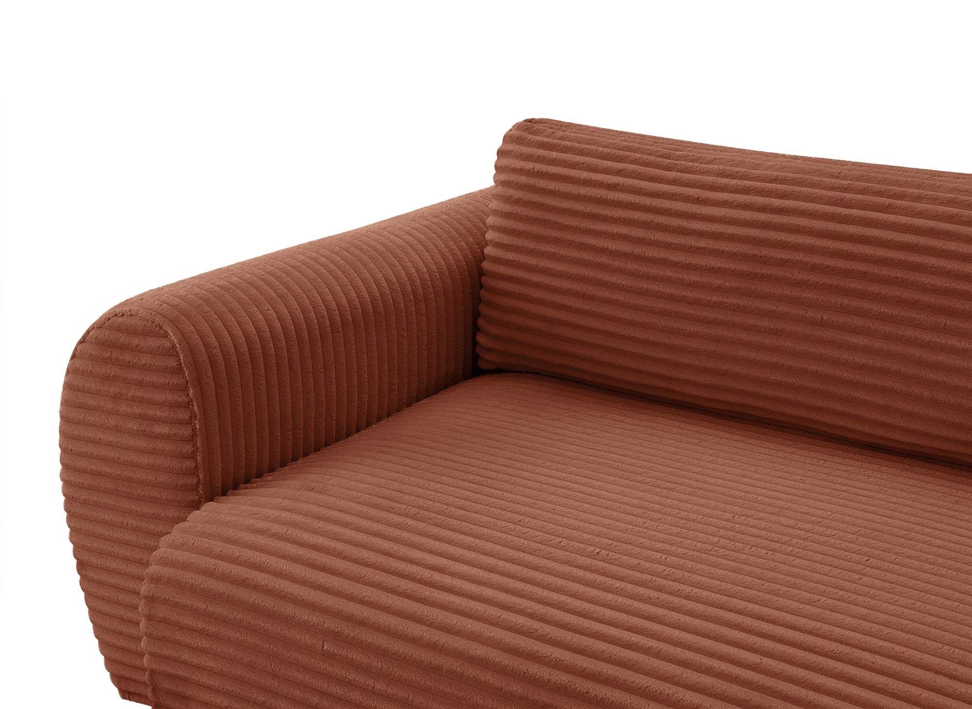 Sofá cama esquinero TILDA con chaise longue y almacenaje en tejido acanalado color terracota - Esquina izquierda