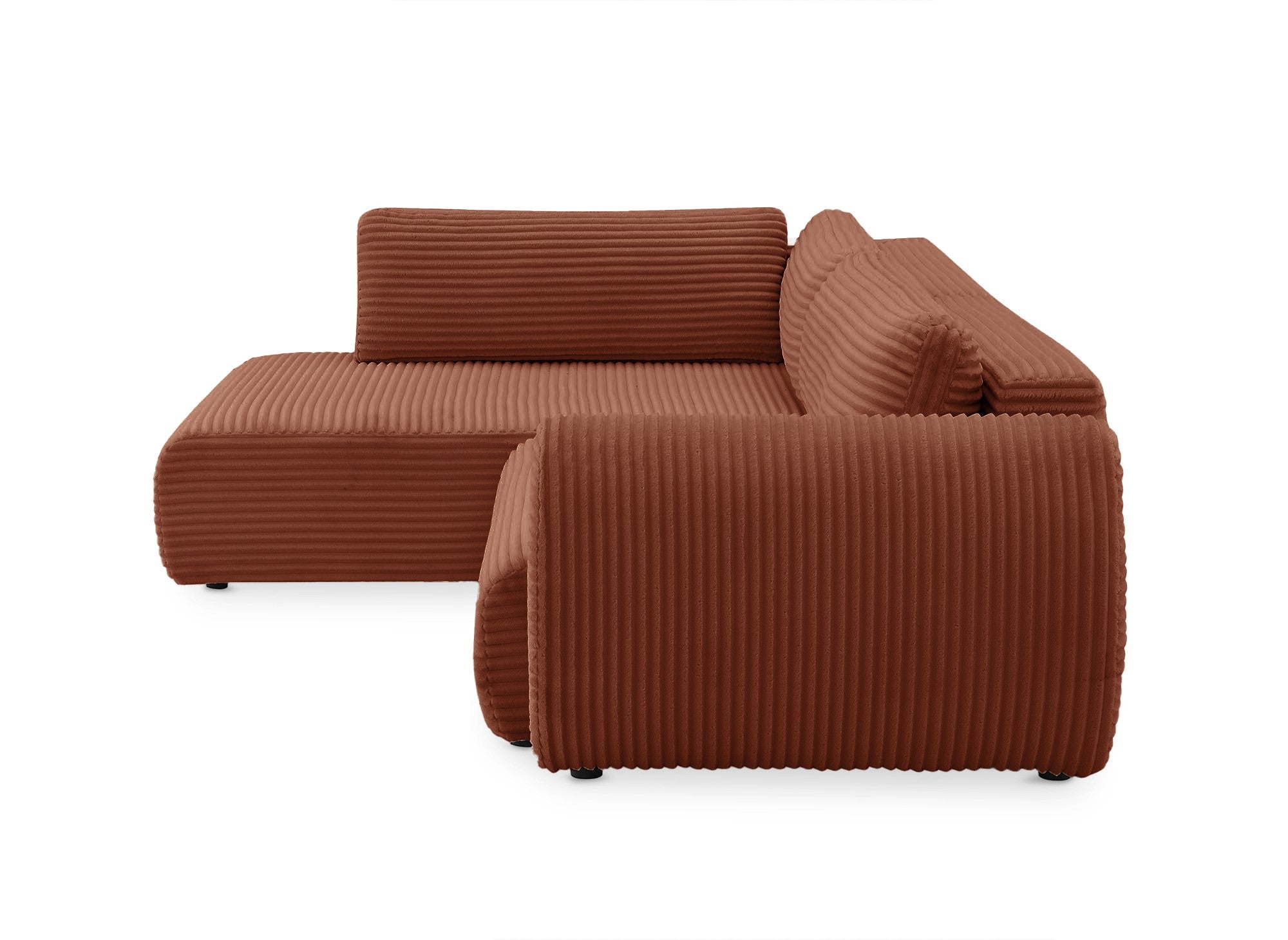 Sofá cama esquinero TILDA con chaise longue y almacenaje en tejido acanalado color terracota - Esquina izquierda