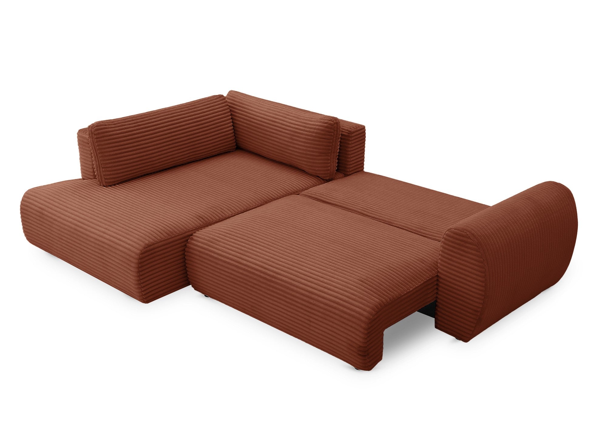 Sofá cama esquinero TILDA con chaise longue y almacenaje en tejido acanalado color terracota - Esquina izquierda