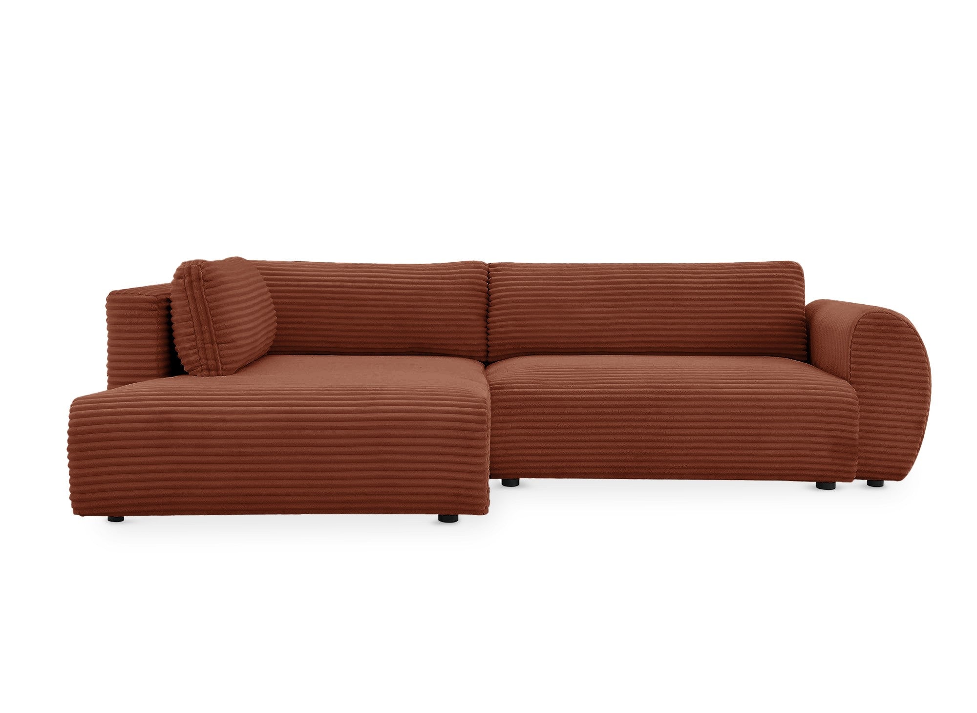 Sofá cama esquinero TILDA con chaise longue y almacenaje en tejido acanalado color terracota - Esquina izquierda