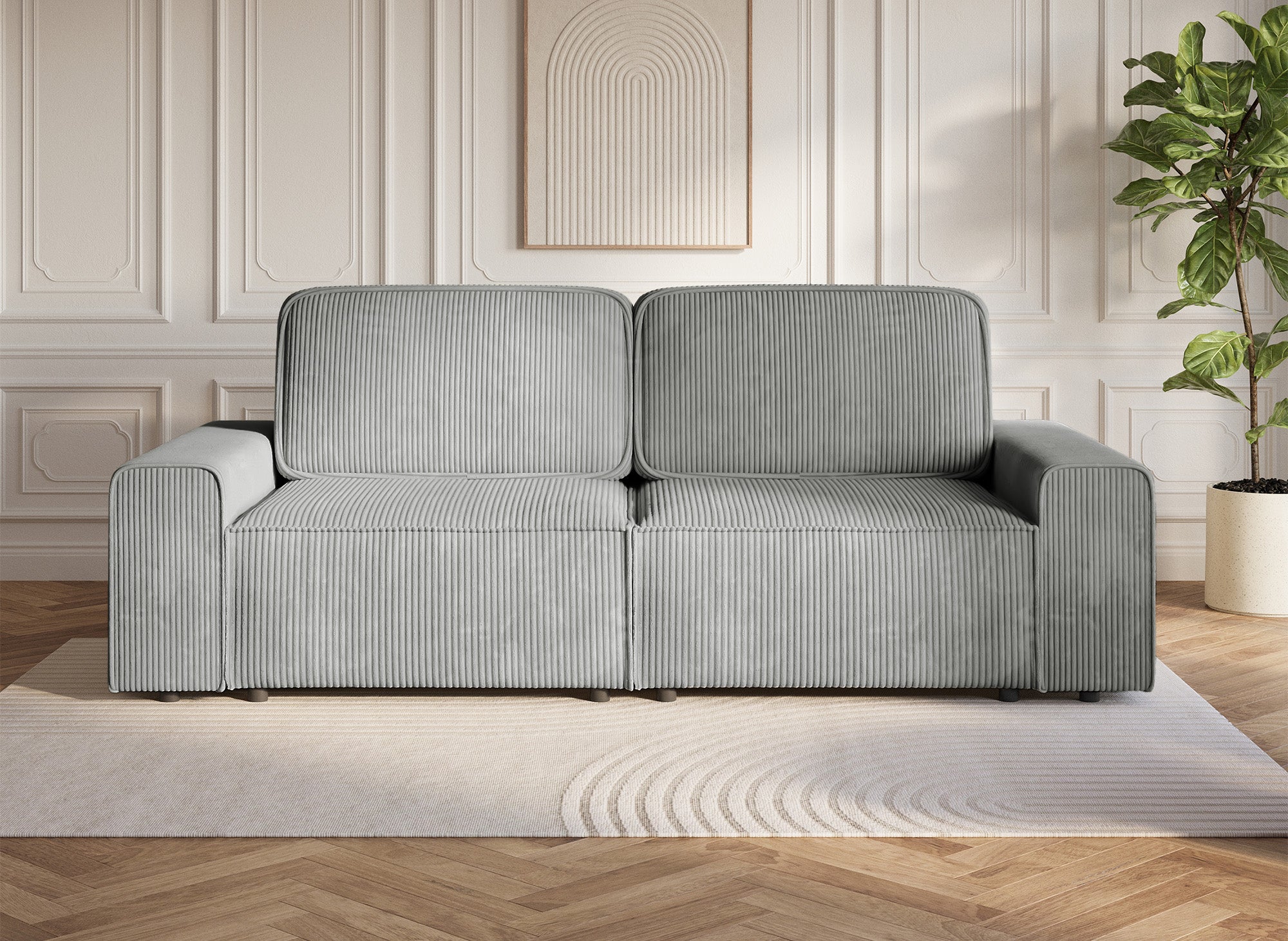 Sofá cama DONA de 3 plazas con almacenaje en pana gris gruesa