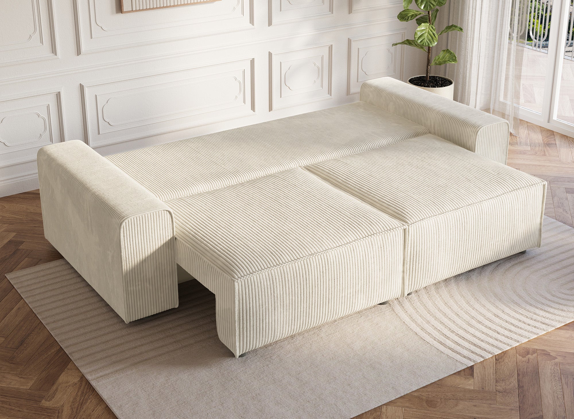 Sofá cama DONA de 3 plazas con almacenaje en pana gruesa color beige