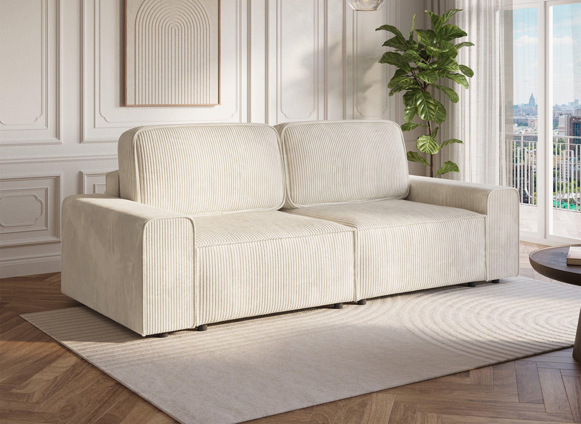 Sofá cama DONA de 3 plazas con almacenaje en pana gruesa color beige