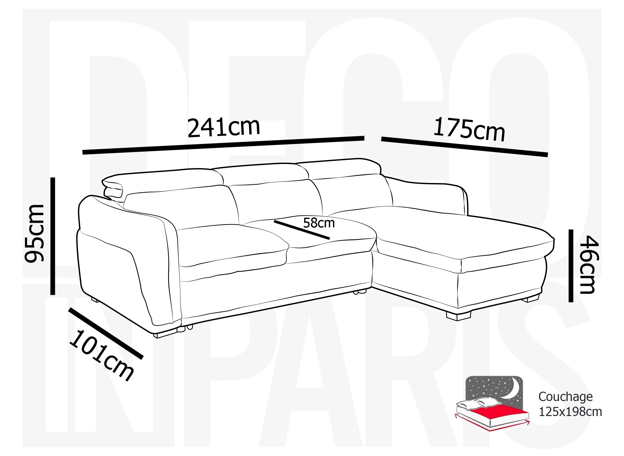 Sofá cama esquinero PETUNIA con almacenaje en pana gris gruesa - Esquina derecha