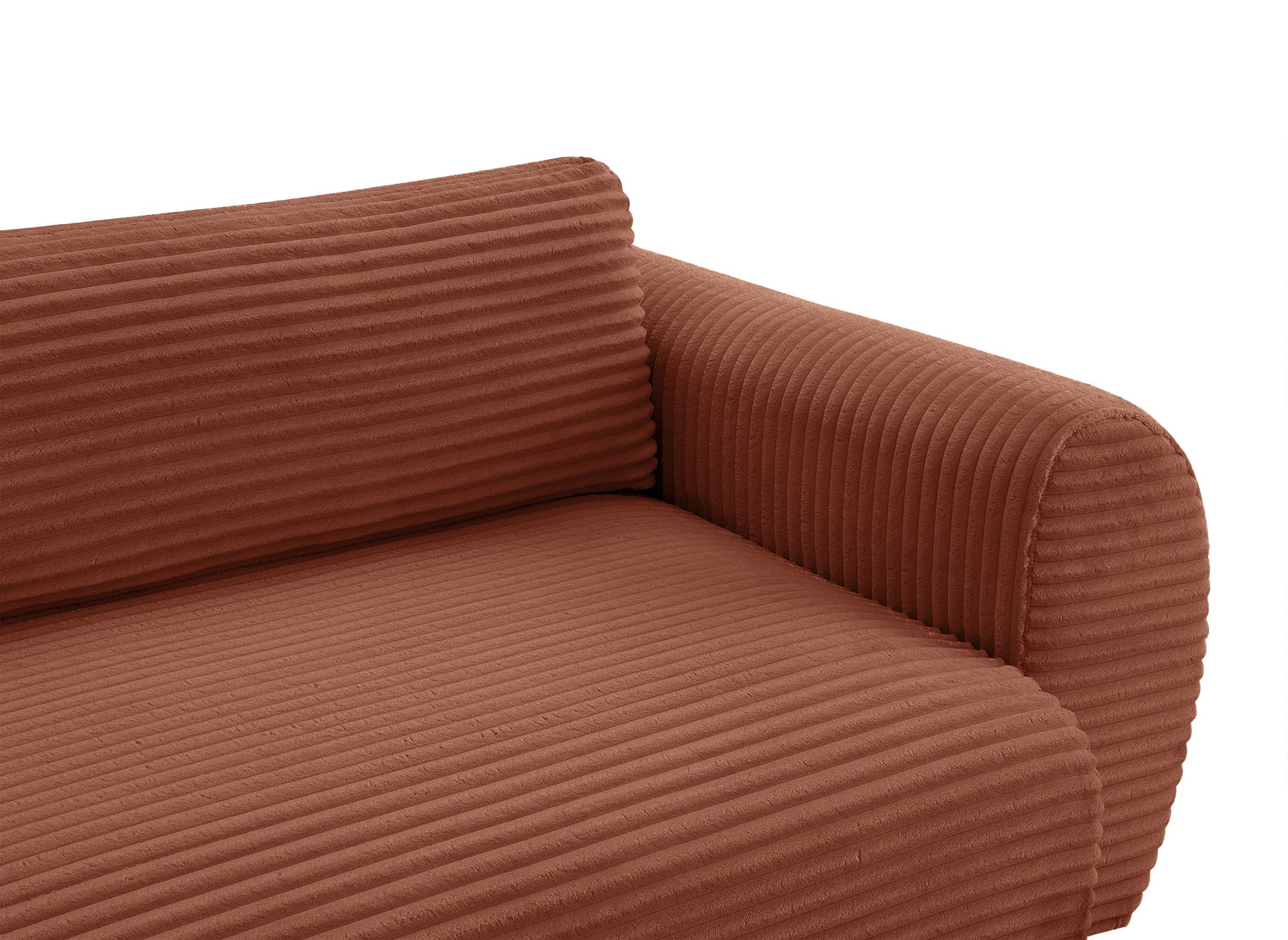 Sofá cama esquinero TILDA de terracota con diseño acanalado, chaise longue y almacenaje - Esquina derecha