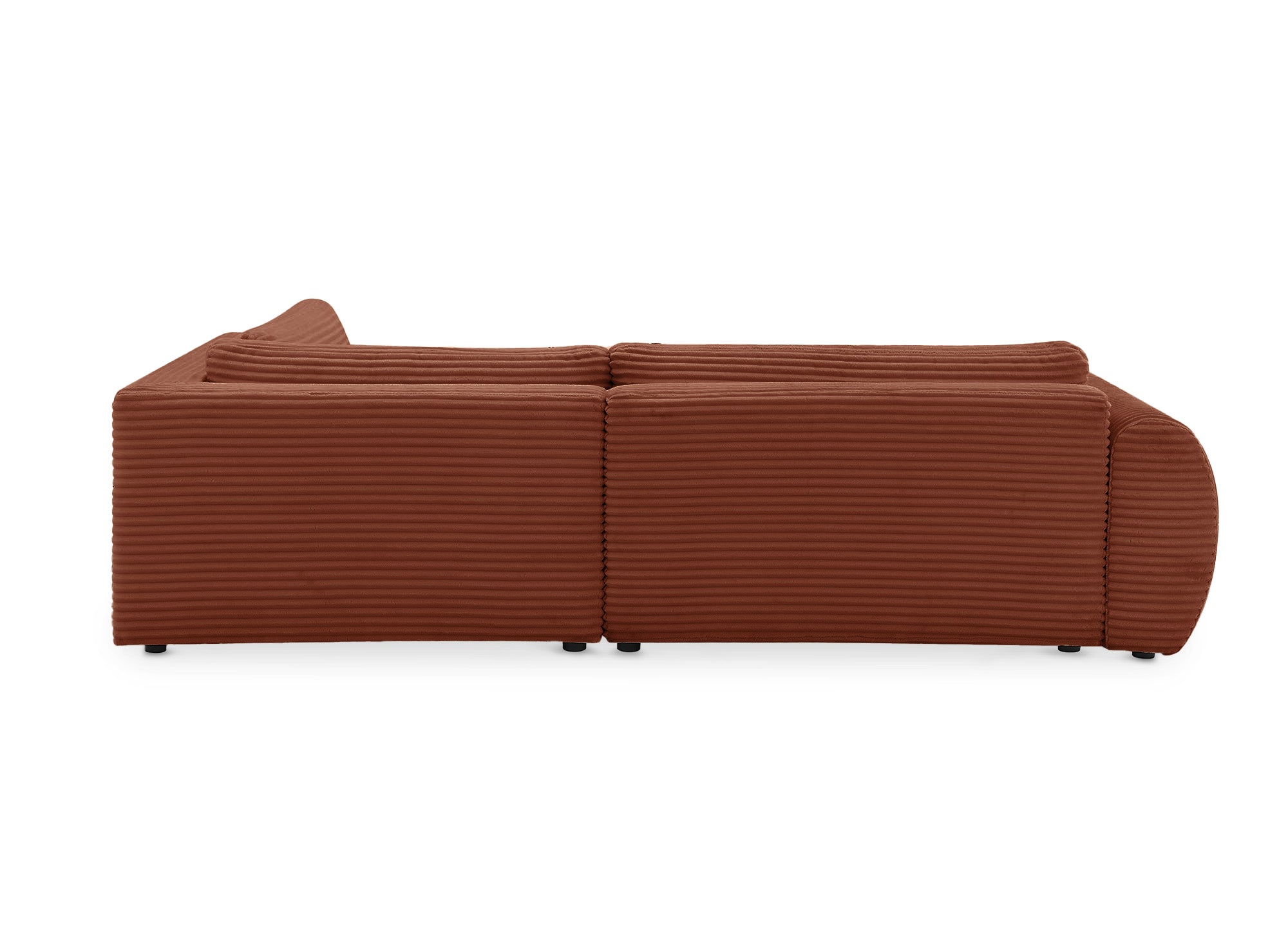 Sofá cama esquinero TILDA de terracota con diseño acanalado, chaise longue y almacenaje - Esquina derecha