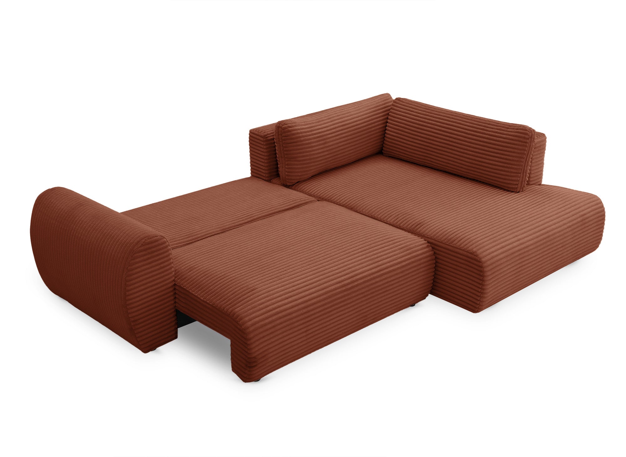 Sofá cama esquinero TILDA de terracota con diseño acanalado, chaise longue y almacenaje - Esquina derecha