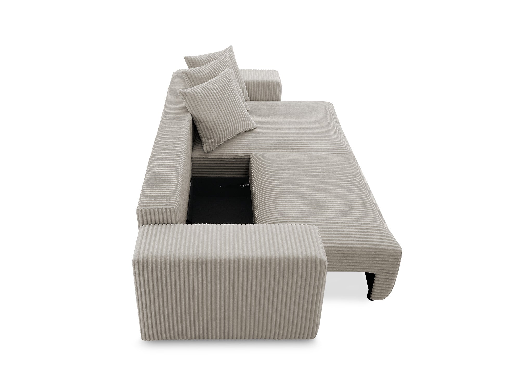 Sofá cama esquinero reversible NOELIA con almacenaje en pana gruesa color topo