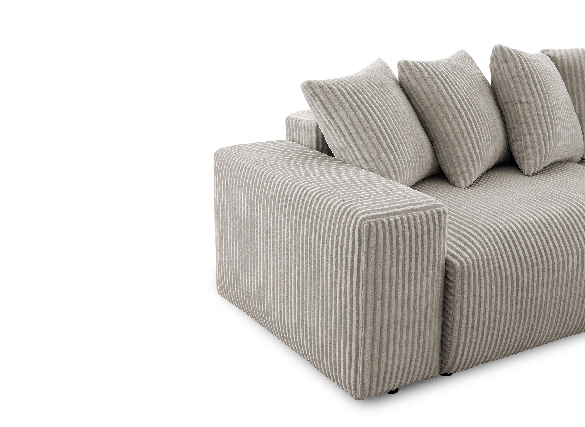 Sofá cama panorámico reversible NOELIA con almacenaje en pana gruesa color topo