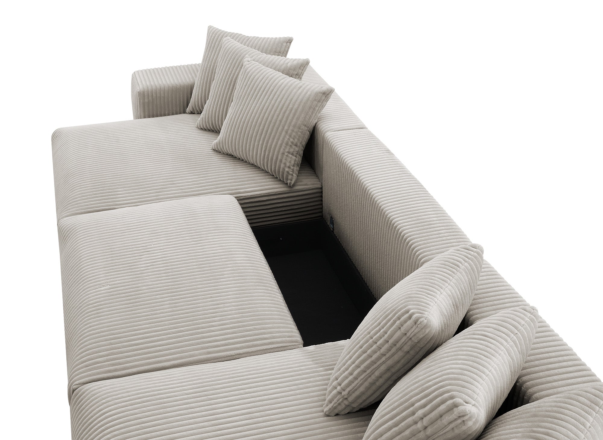 Sofá cama panorámico reversible NOELIA con almacenaje en pana gruesa color topo