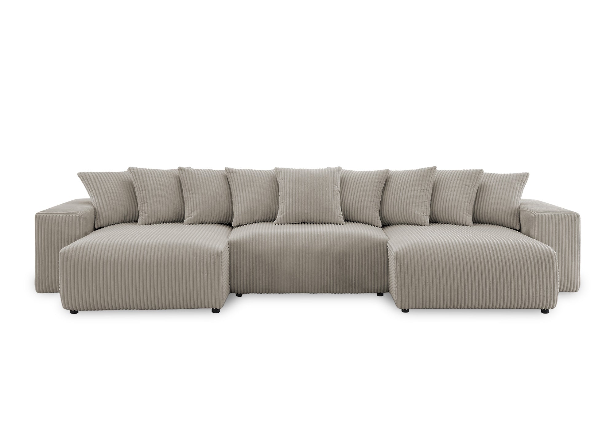 Sofá cama panorámico reversible NOELIA con almacenaje en pana gruesa color topo