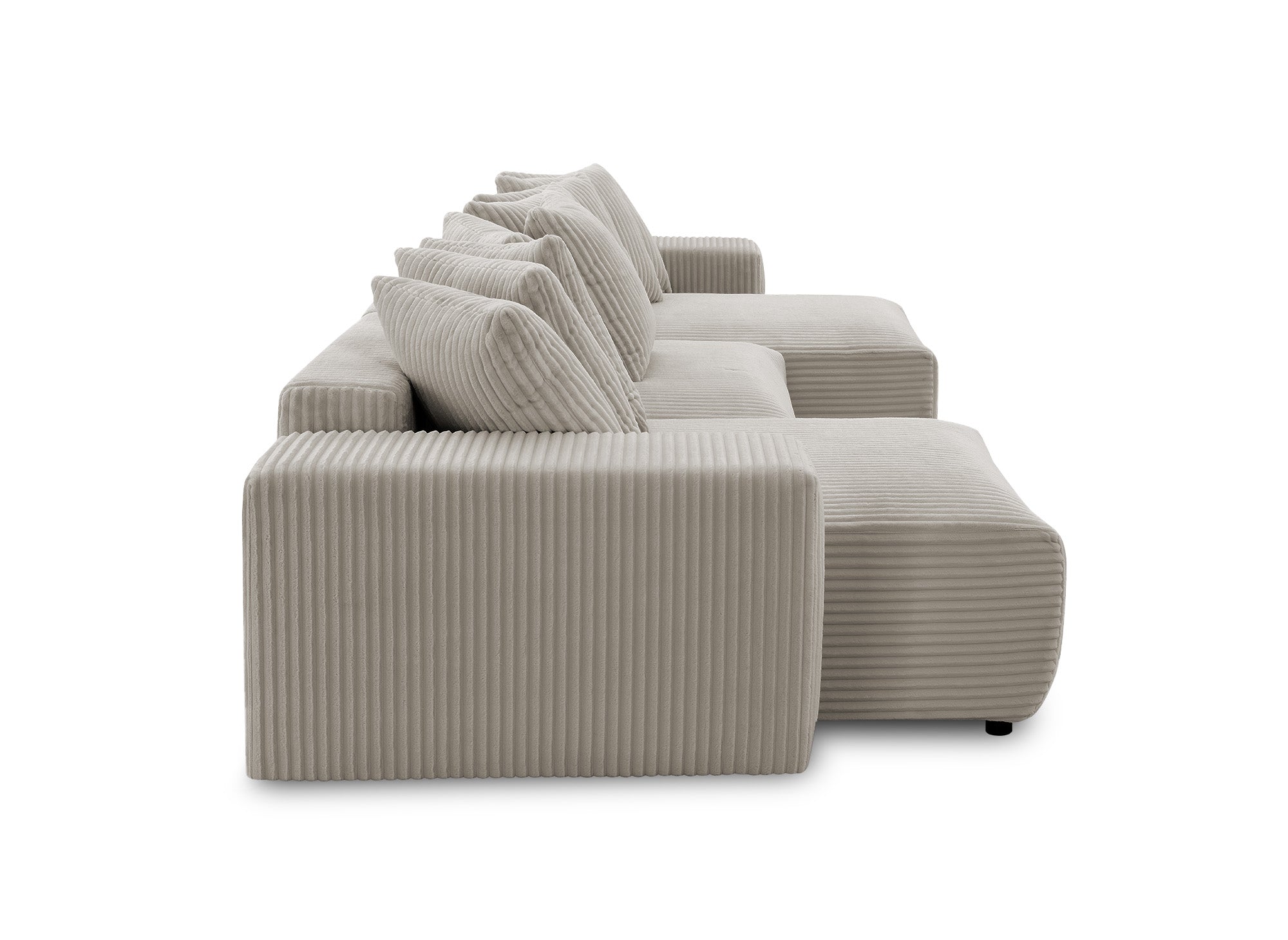 Sofá cama panorámico reversible NOELIA con almacenaje en pana gruesa color topo