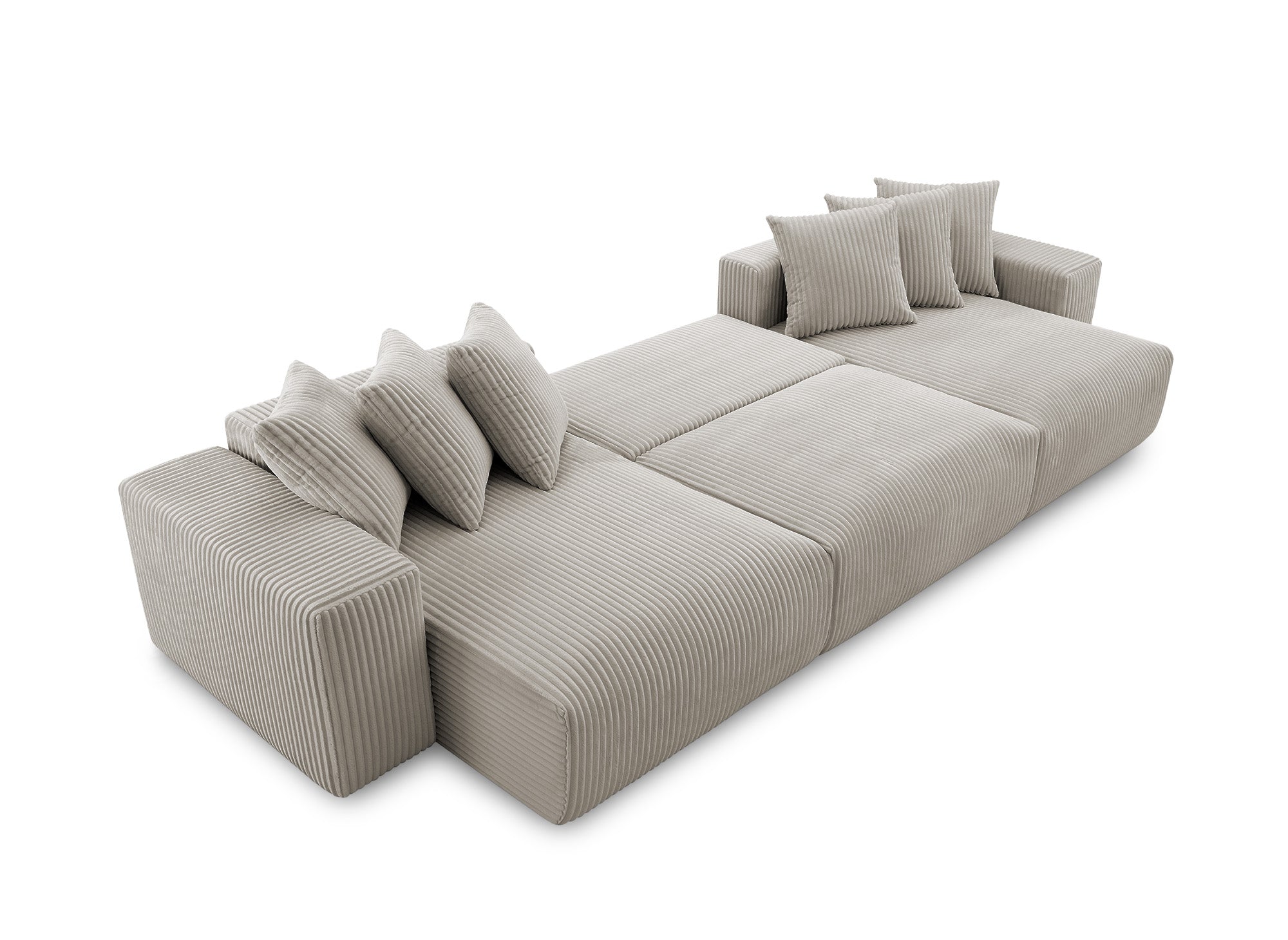 Sofá cama panorámico reversible NOELIA con almacenaje en pana gruesa color topo