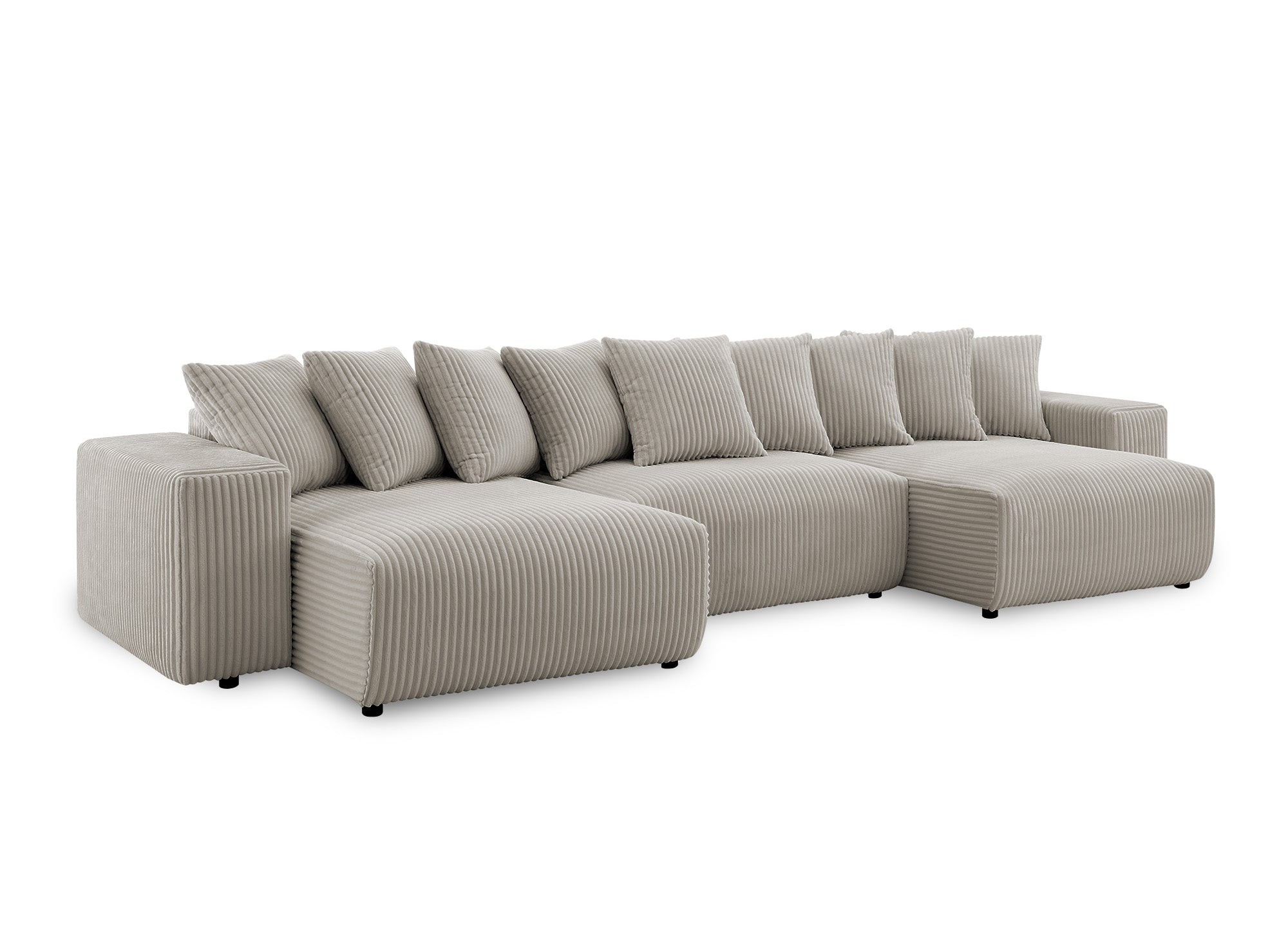 Sofá cama panorámico reversible NOELIA con almacenaje en pana gruesa color topo