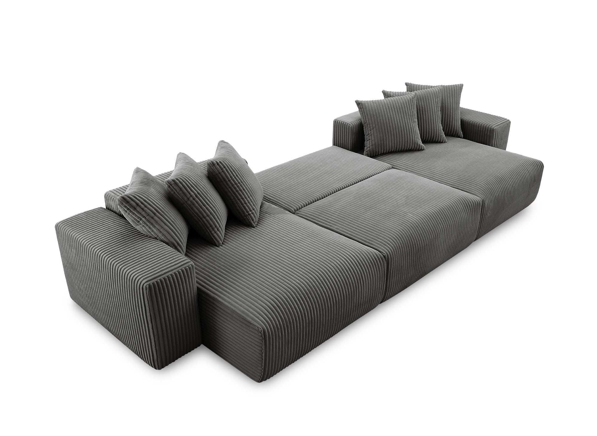 Sofá cama panorámico reversible NOELIA con almacenaje en pana gris gruesa