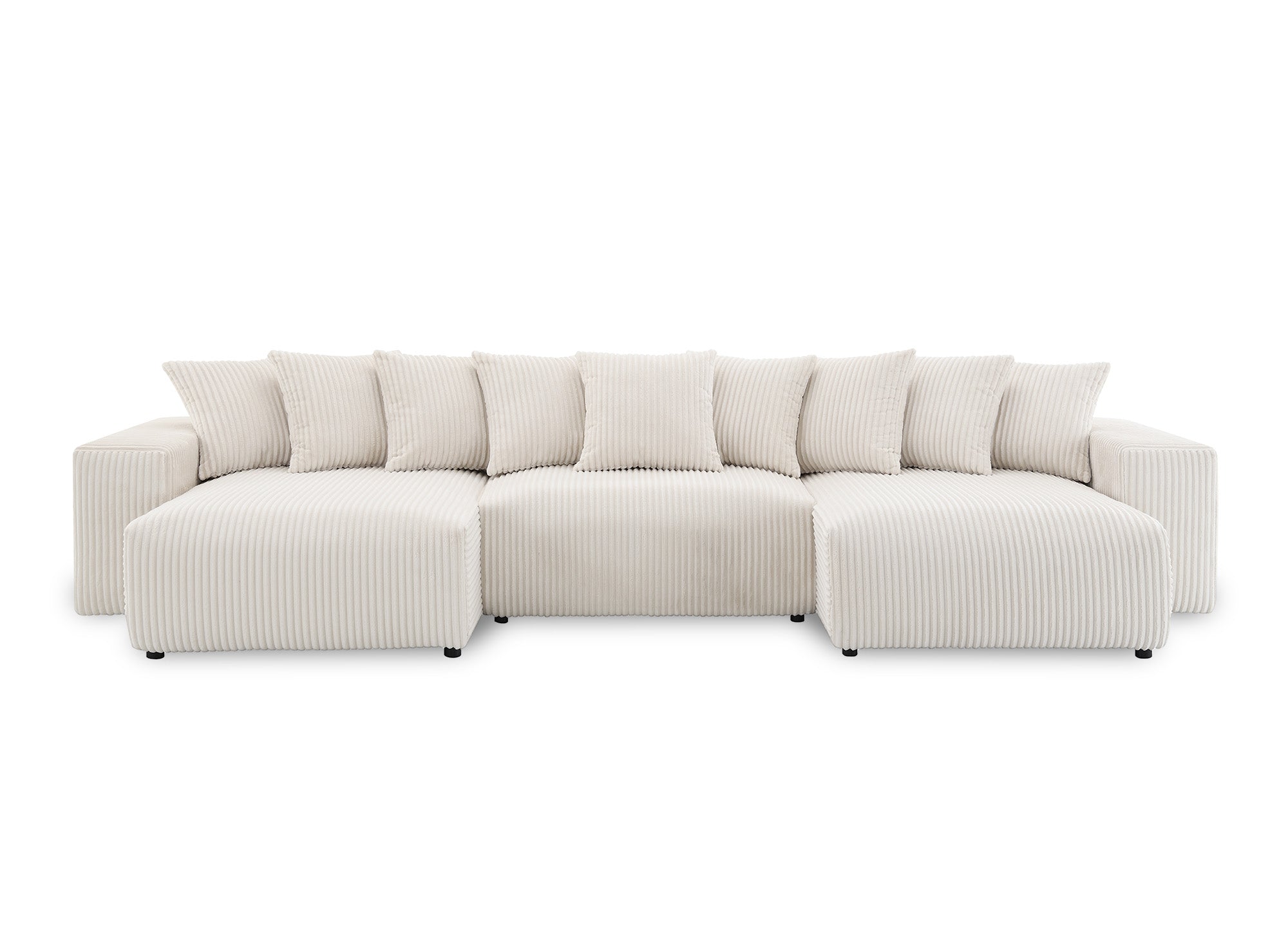 Sofá cama panorámico reversible NOELIA con almacenaje en pana gruesa color beige