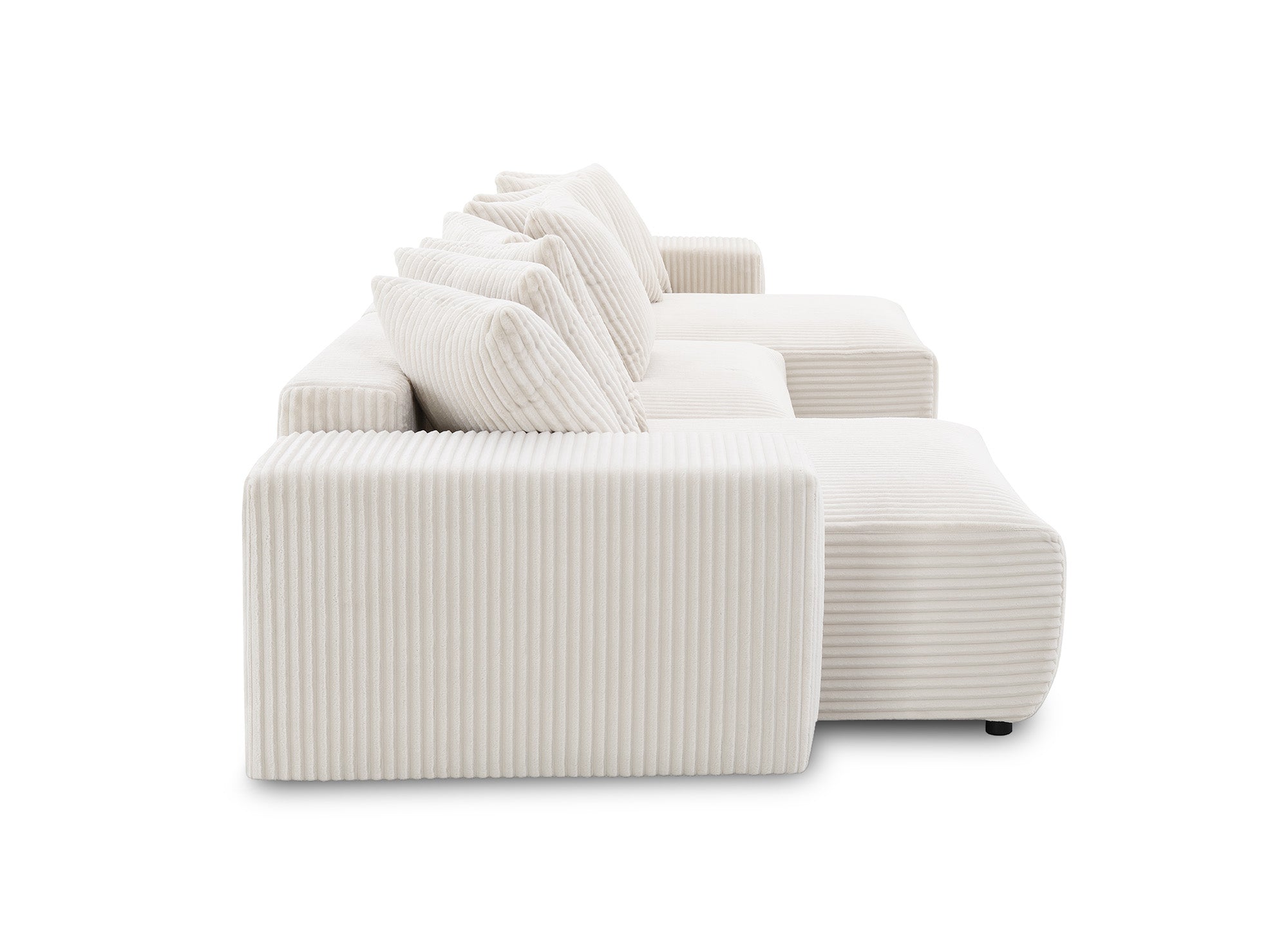 Sofá cama panorámico reversible NOELIA con almacenaje en pana gruesa color beige