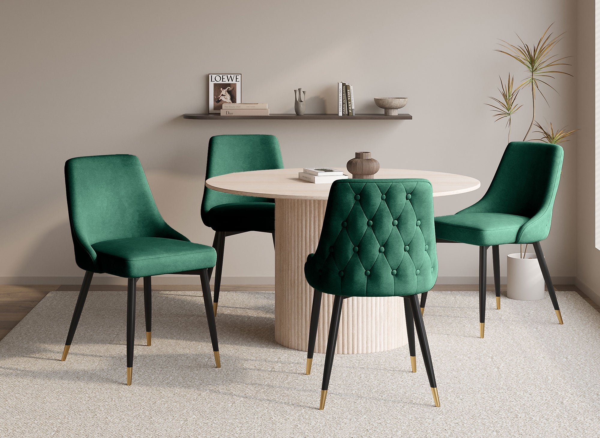 Juego de 2 sillas DORINA tapizadas en terciopelo verde