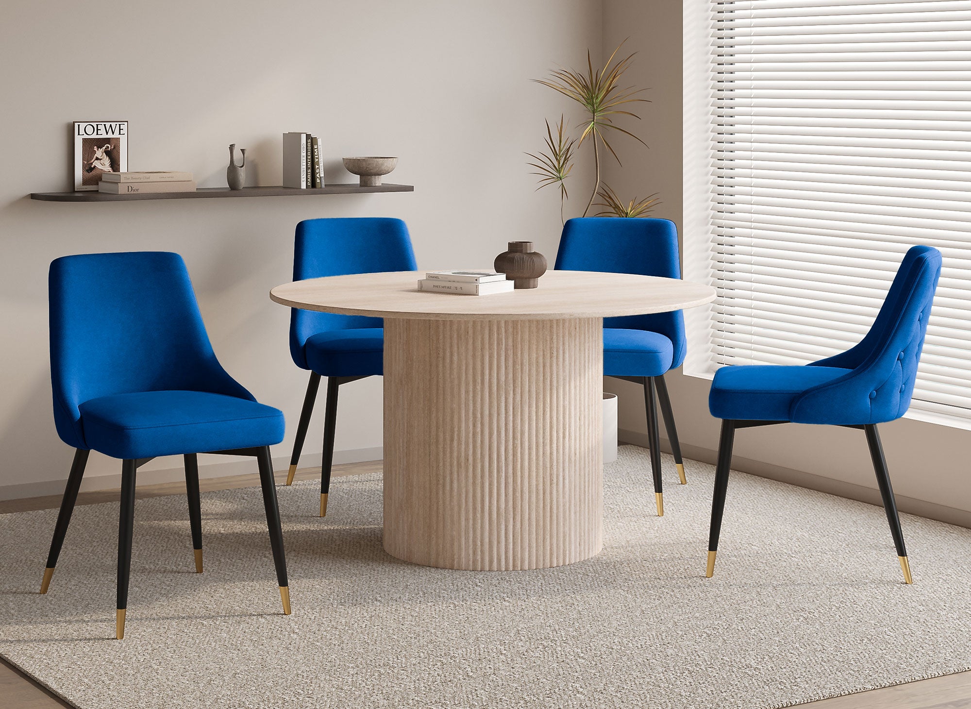 Juego de 2 sillas DORINA tapizadas en terciopelo azul