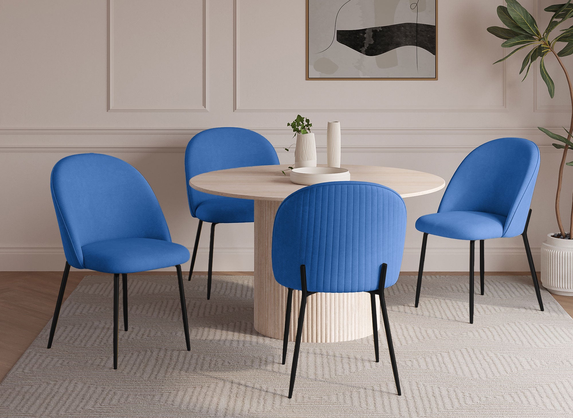Conjunto de 2 sillas de diseño en terciopelo azul con patas negras ARABEL
