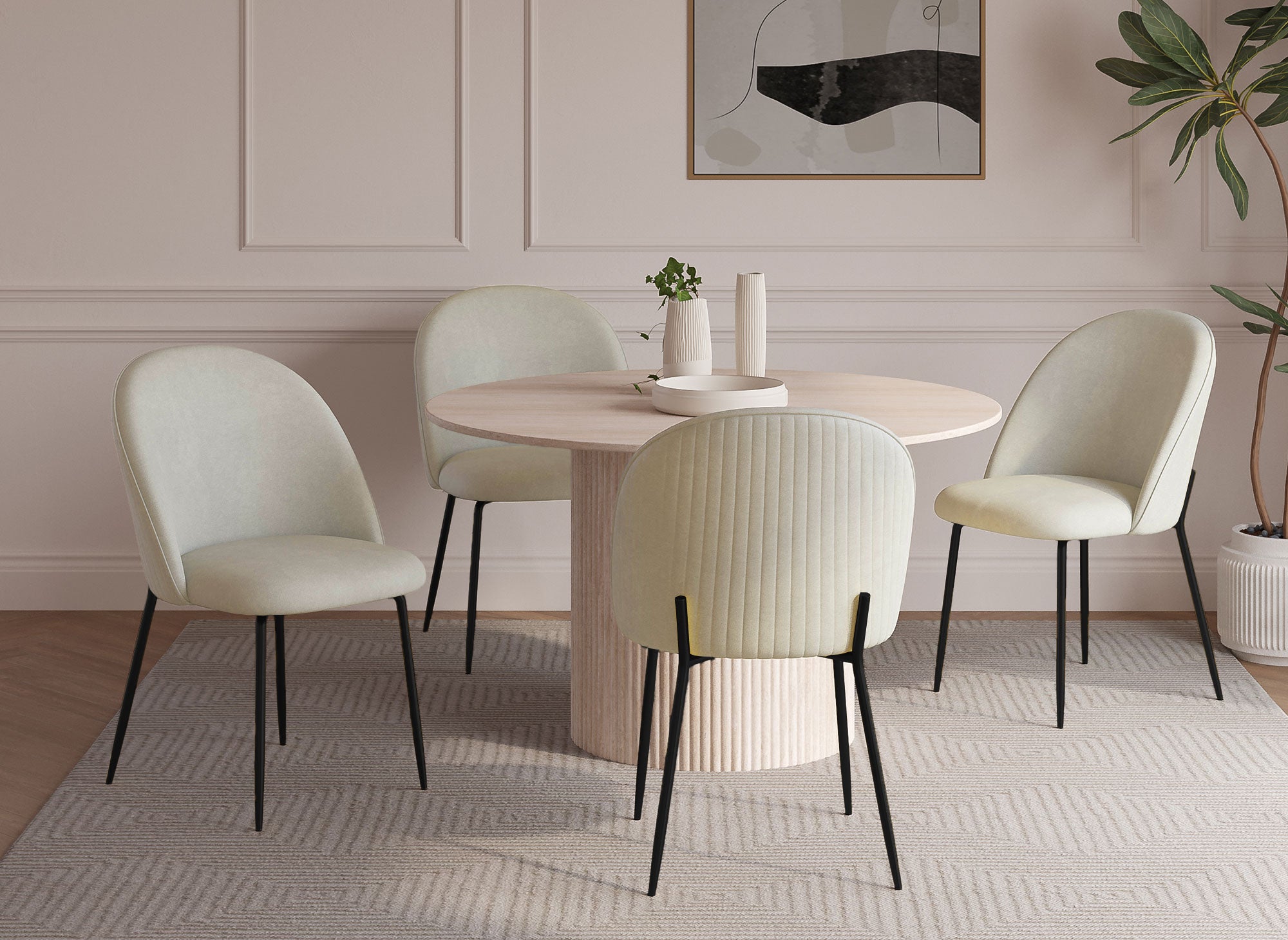 Conjunto de 2 sillas de diseño en terciopelo beige con patas negras ARABEL