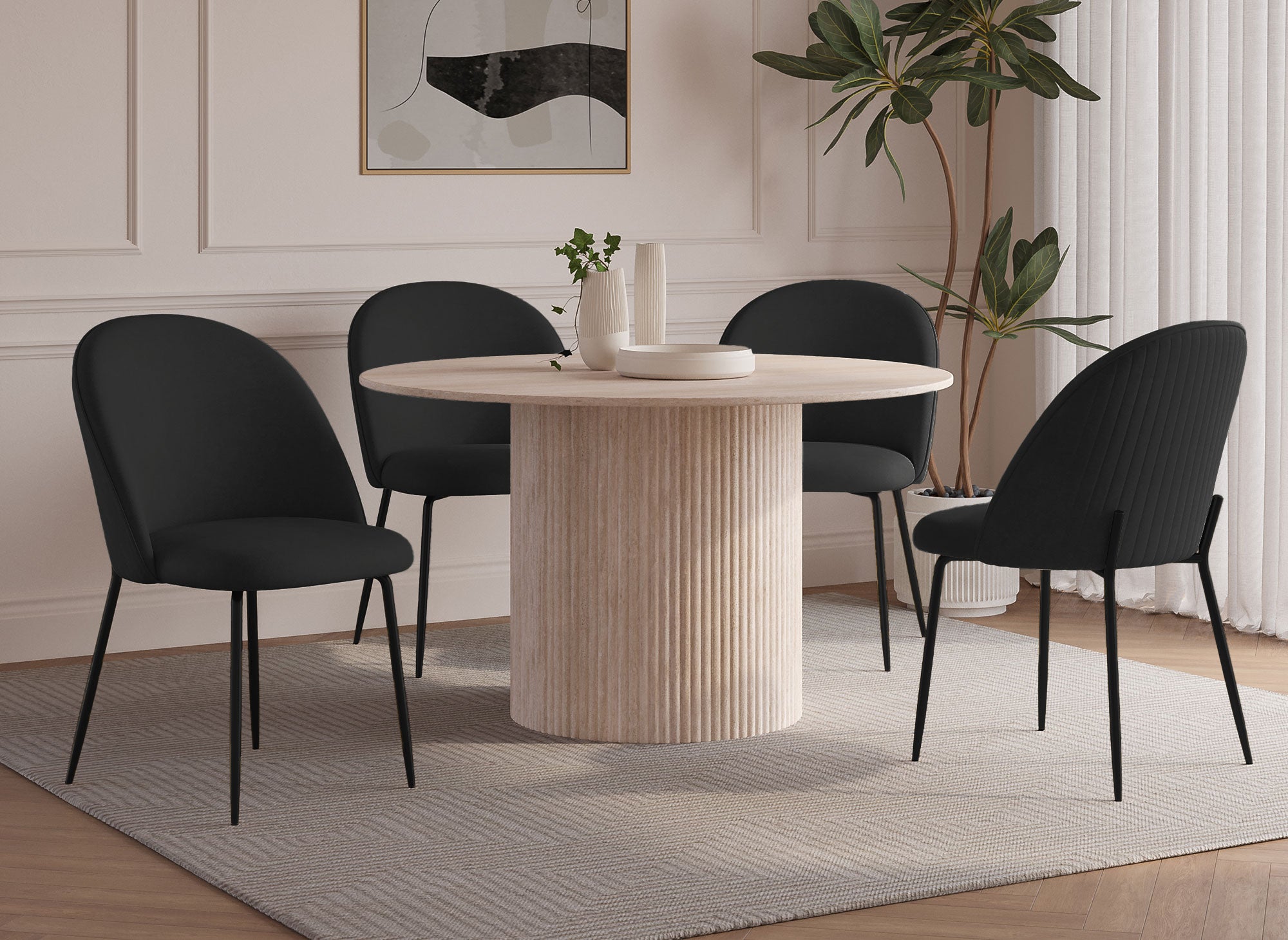 Conjunto de 2 sillas de diseño en terciopelo negro con patas negras ARABEL