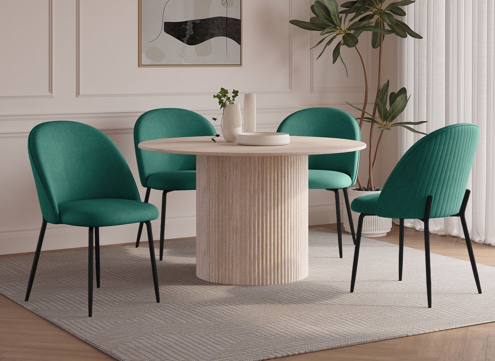 Conjunto de 2 sillas de diseño en terciopelo verde con patas negras ARABEL