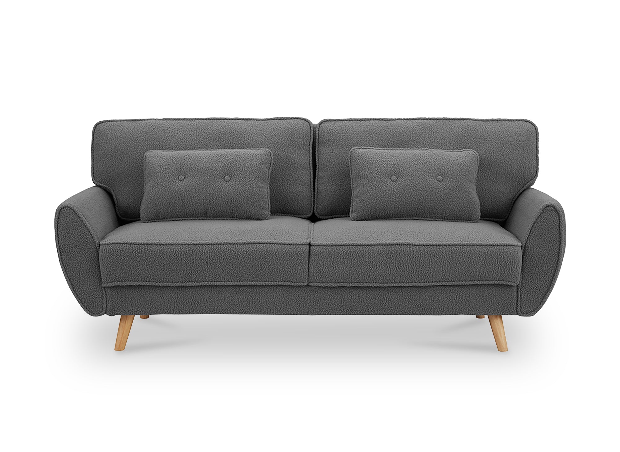 Sofá PANAMA click-clack tapizado en tela bouclé gris con patas de madera