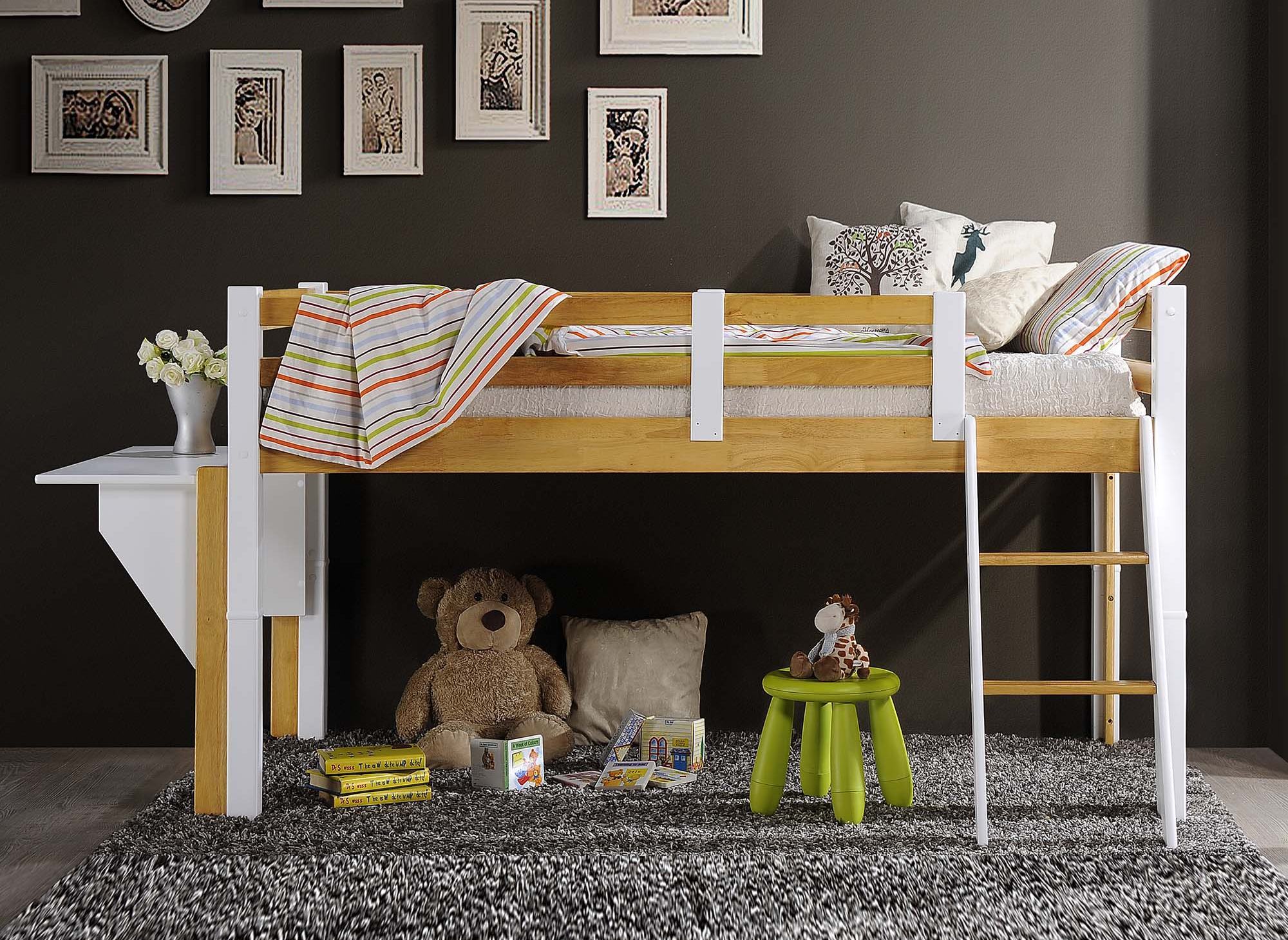 Cama alta tipo altillo ARMAND de 90 x 190 cm en madera y blanco