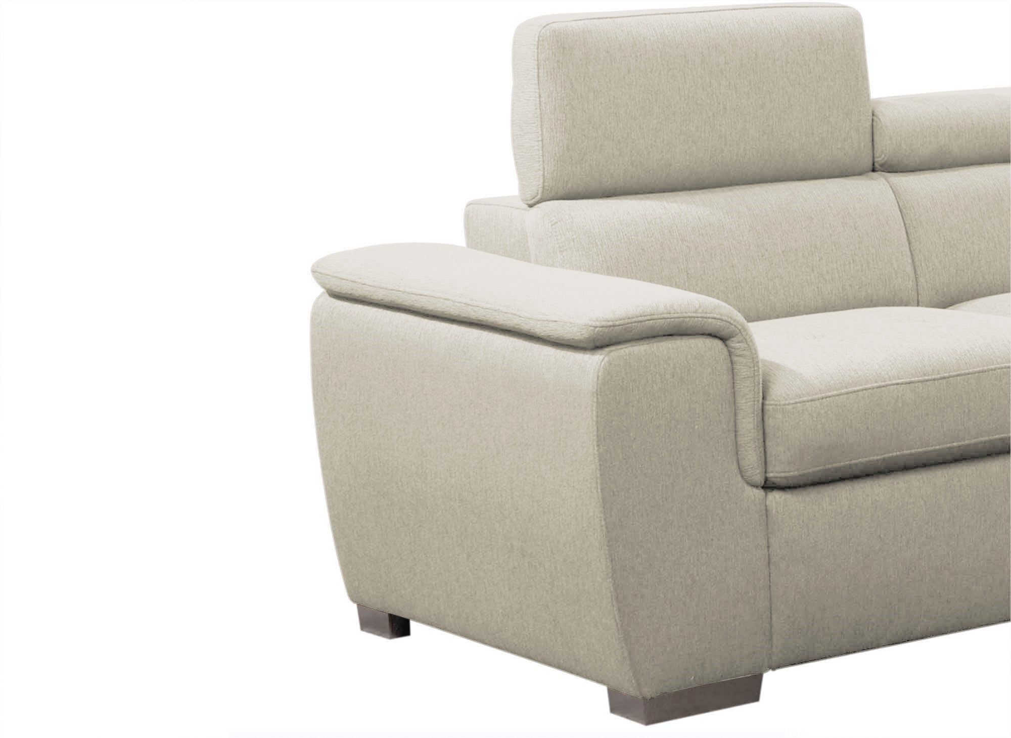 Sofá cama panorámico convertible GAELLE con compartimento de almacenamiento en tela beige - Esquina izquierda