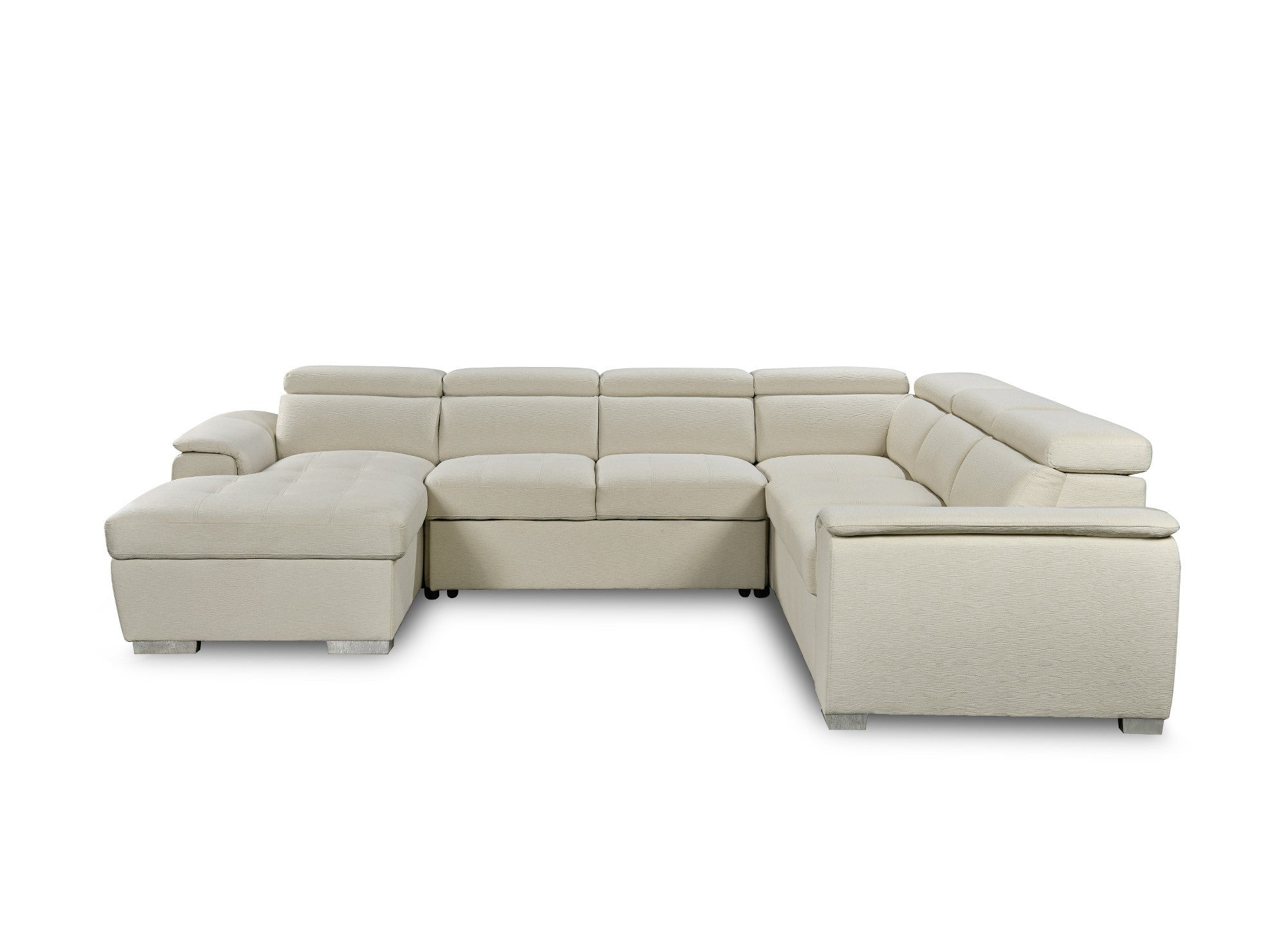 Sofá cama panorámico convertible GAELLE con compartimento de almacenamiento en tela beige - Esquina izquierda