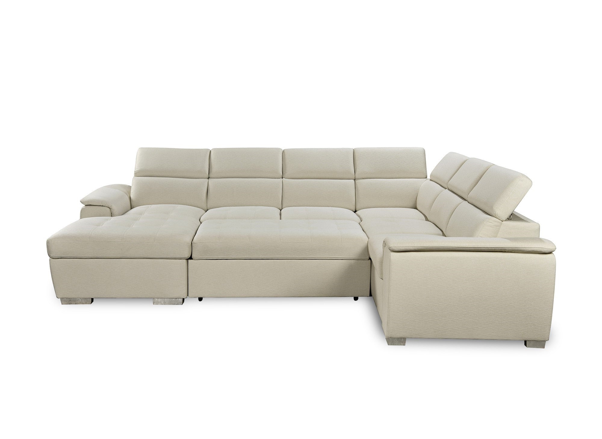 Sofá cama panorámico convertible GAELLE con compartimento de almacenamiento en tela beige - Esquina izquierda