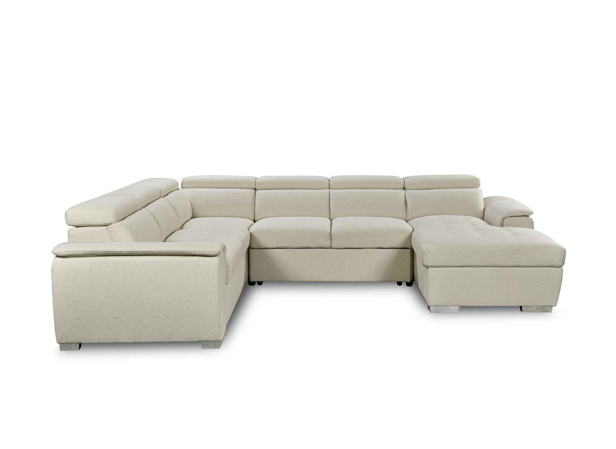 Sofá cama panorámico convertible GAELLE con compartimento de almacenamiento en tela beige - Esquina derecha