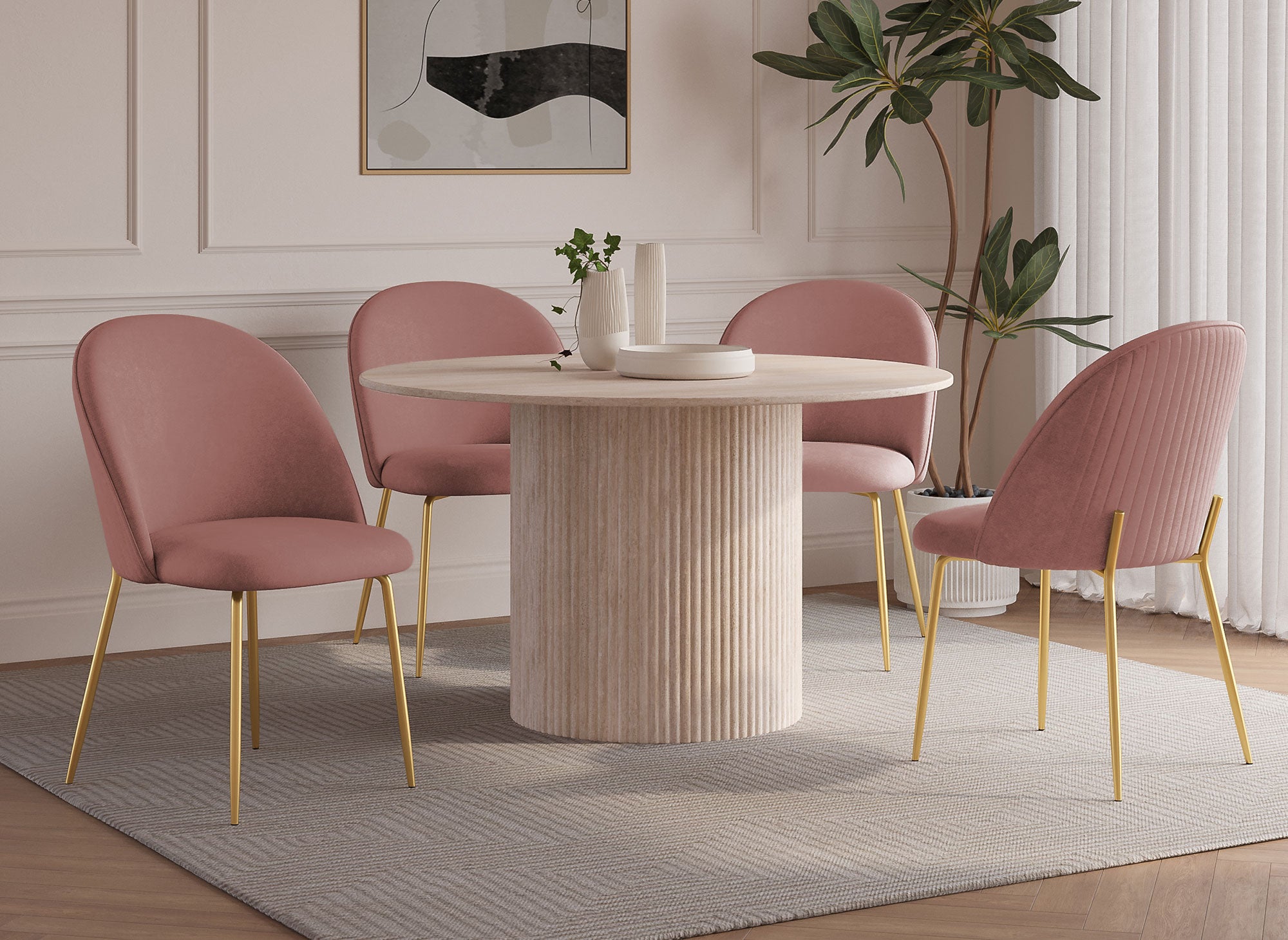 Juego de 2 sillas de diseño ARABEL en terciopelo rosa