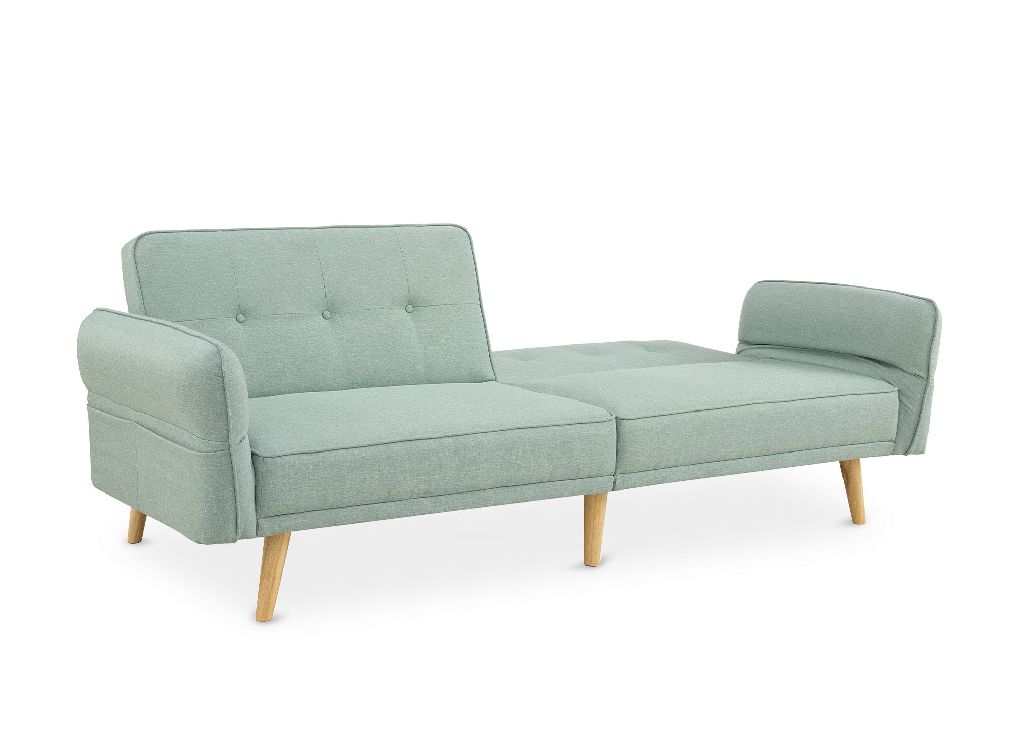 Sofá CHILI de 3 plazas con mecanismo clic-clac en tela verde agua